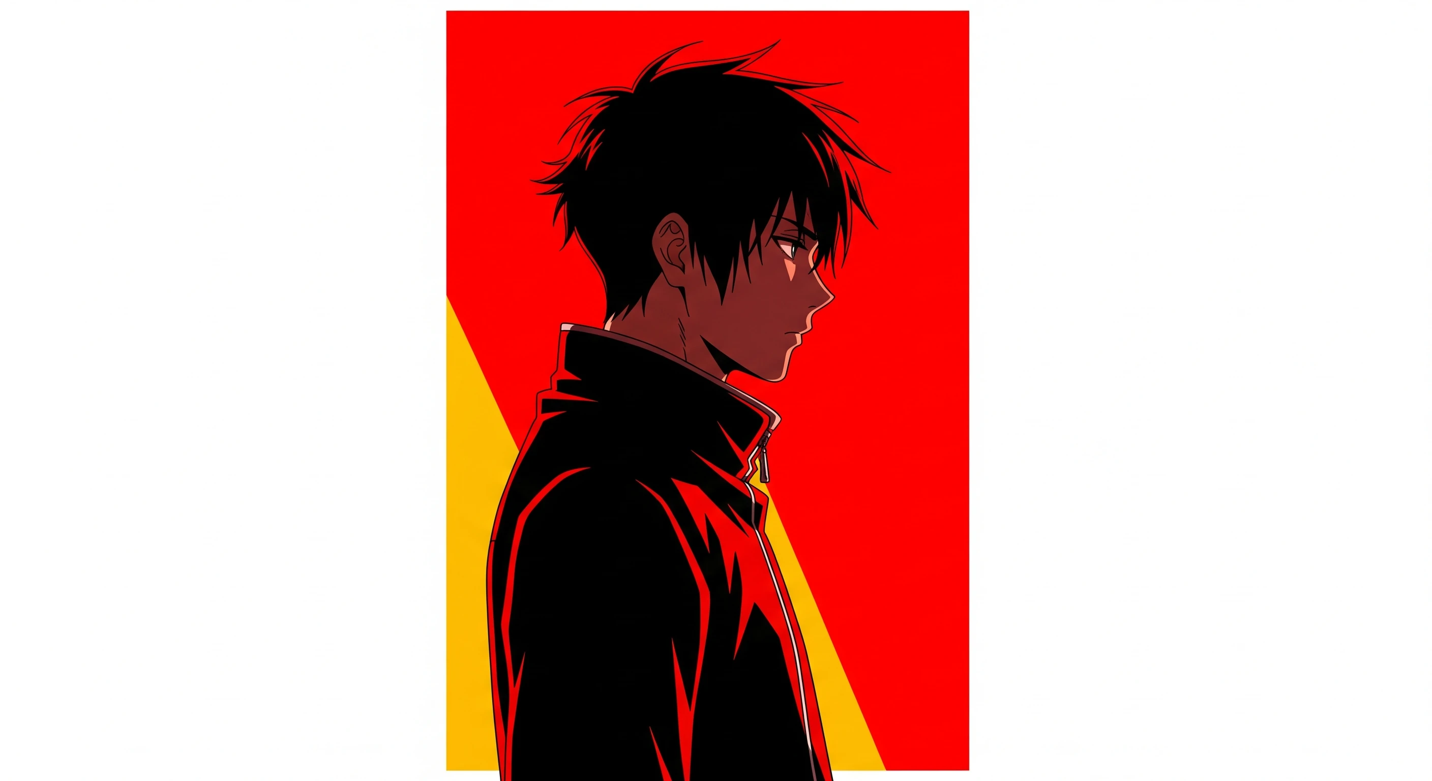 Anime Boy in Shadow with Red and Gold Backdrop