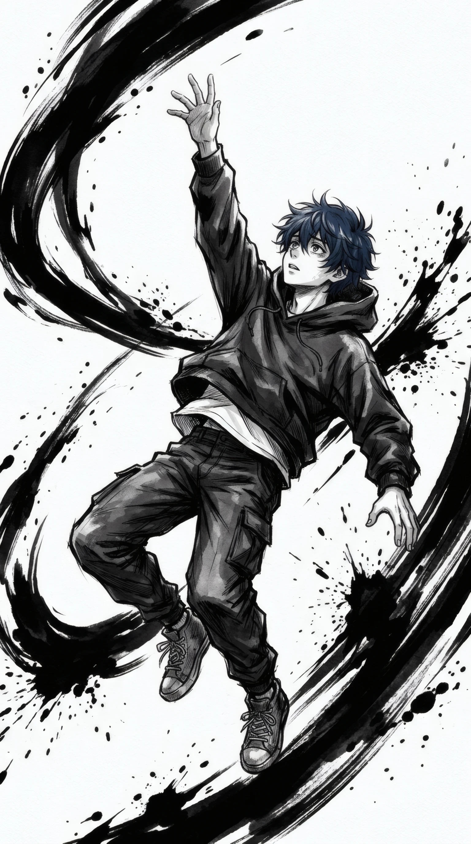 Anime Boy Reaching Through Ink Vortex
