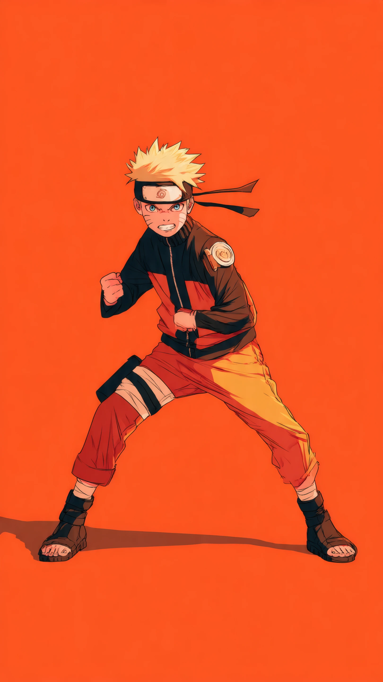 Anime Boy Ready for Battle on Orange Background