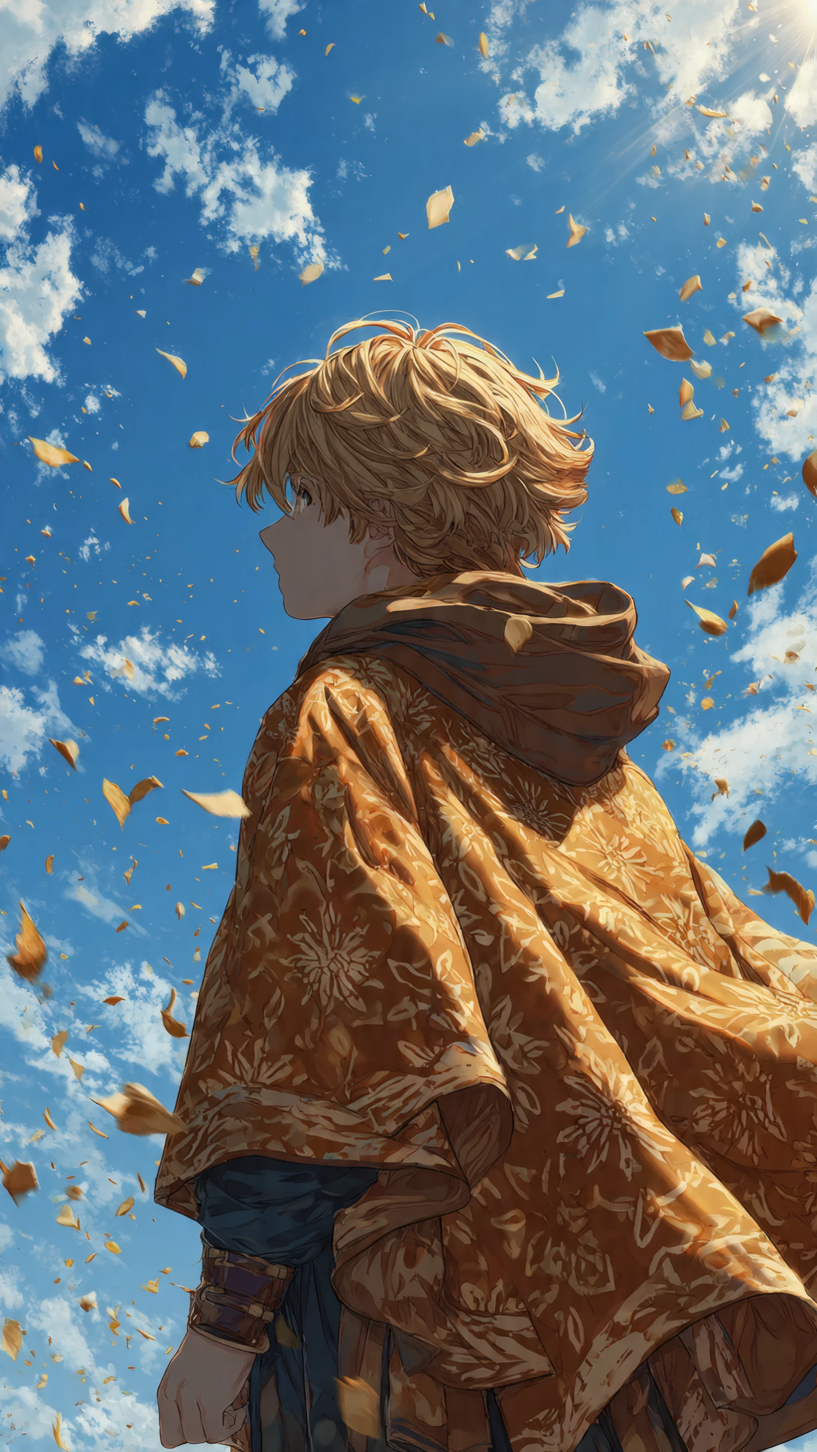 Anime Boy with Blonde Hair Gazing at Sky