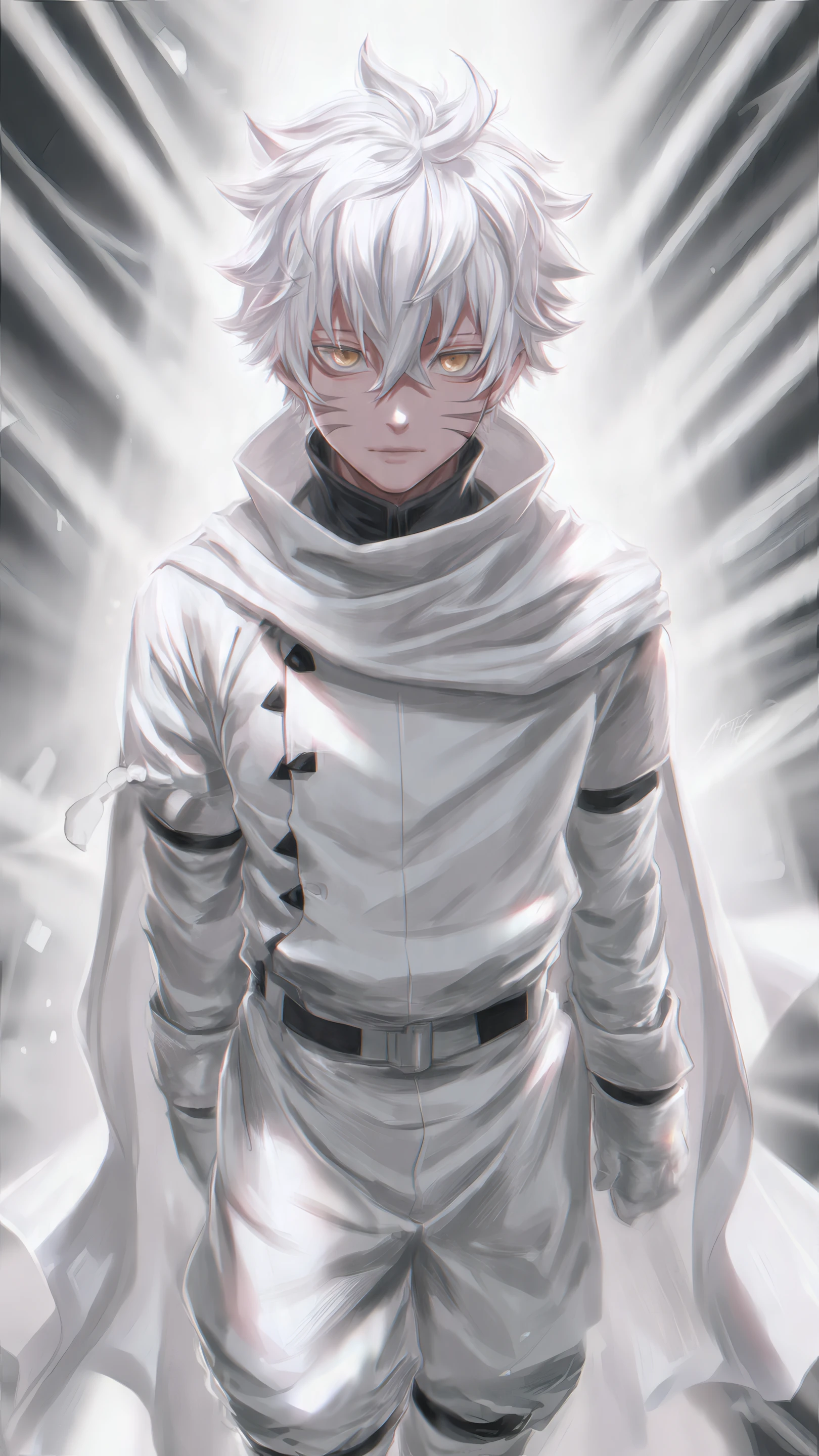 Anime Boy with White Hair and Yellow Eyes Art