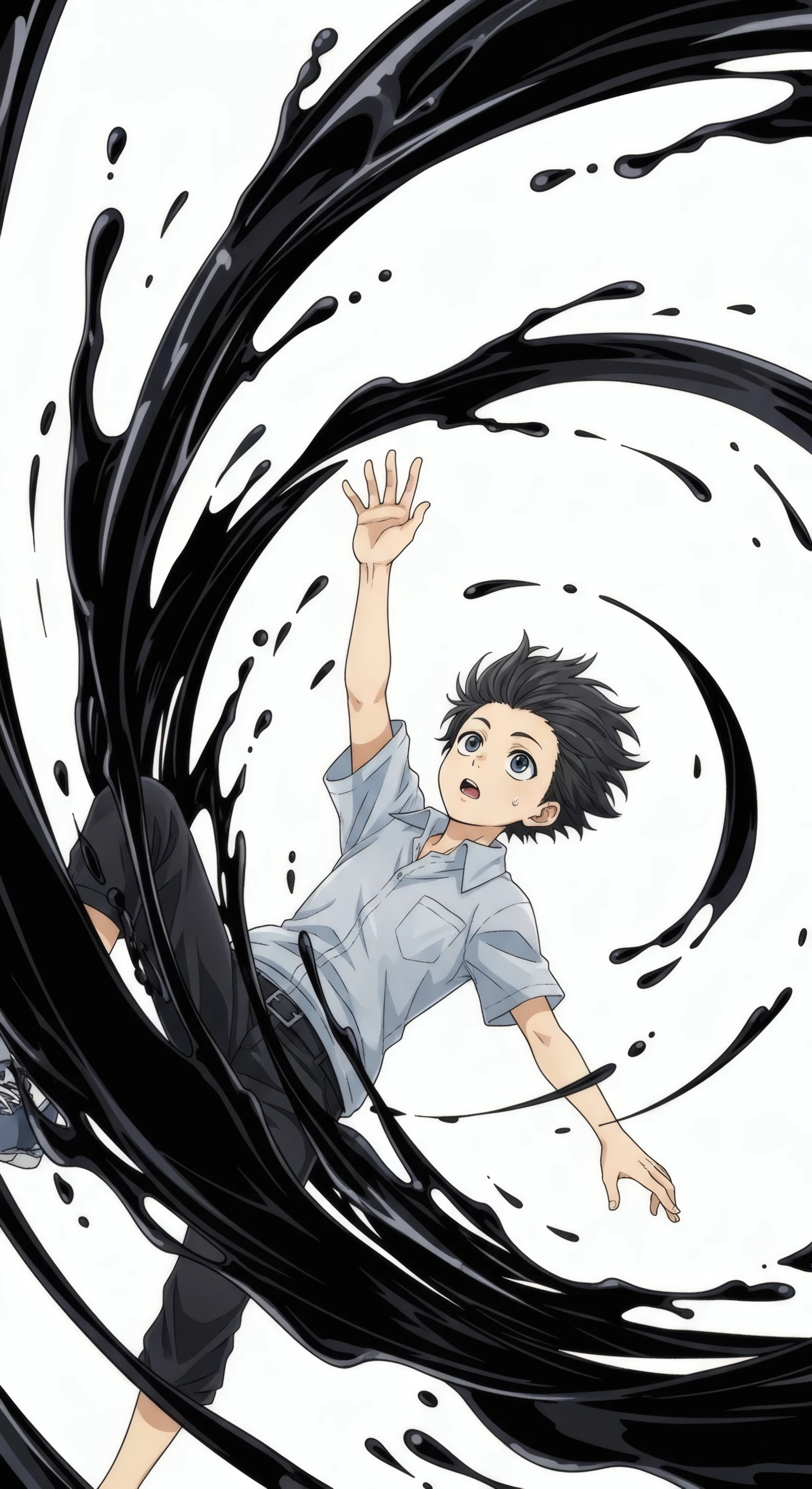 Anime Boy's Desperate Escape from Ink Vortex