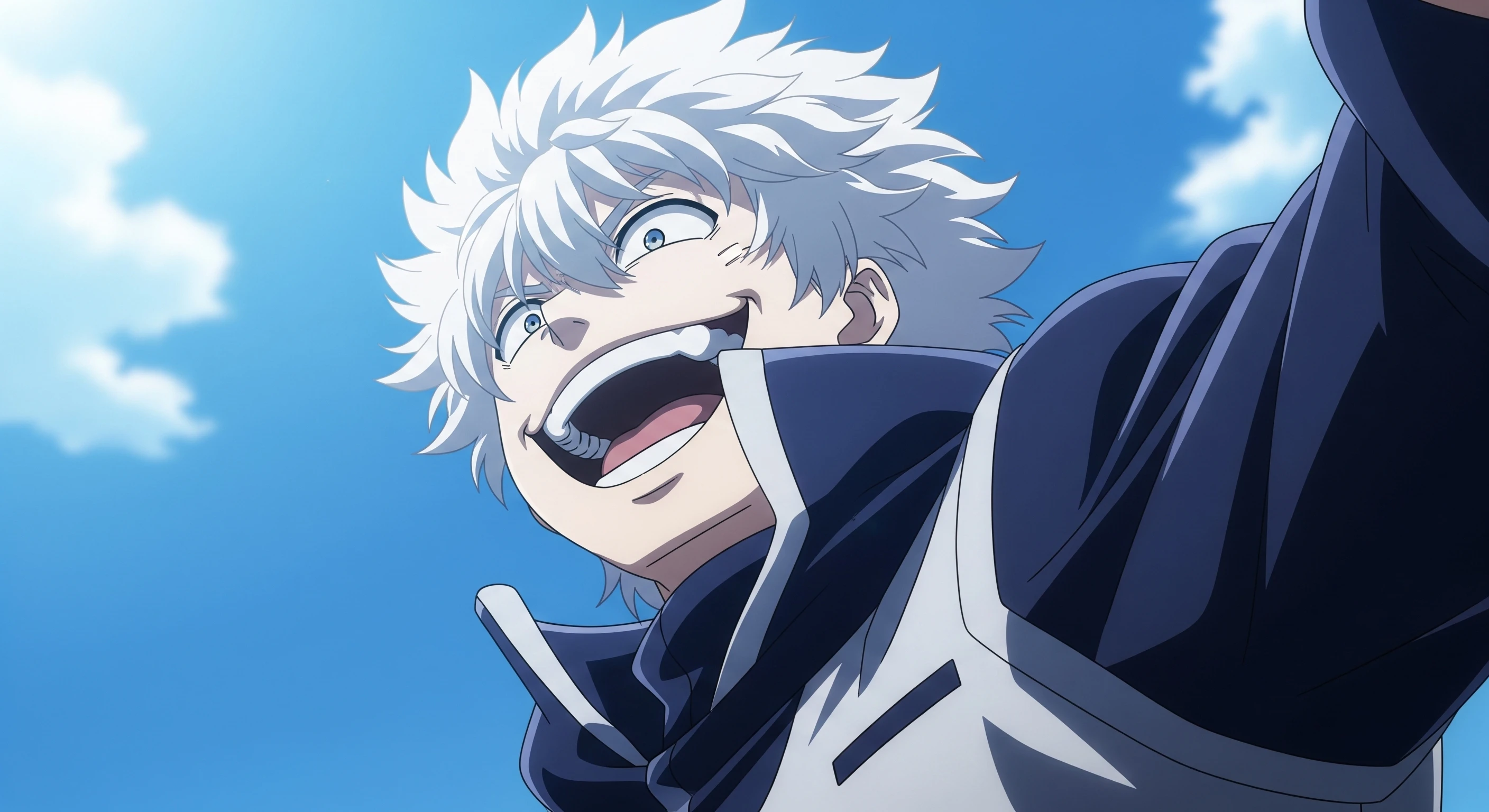 Anime Boy's Gleaming Smile Under Azure Sky