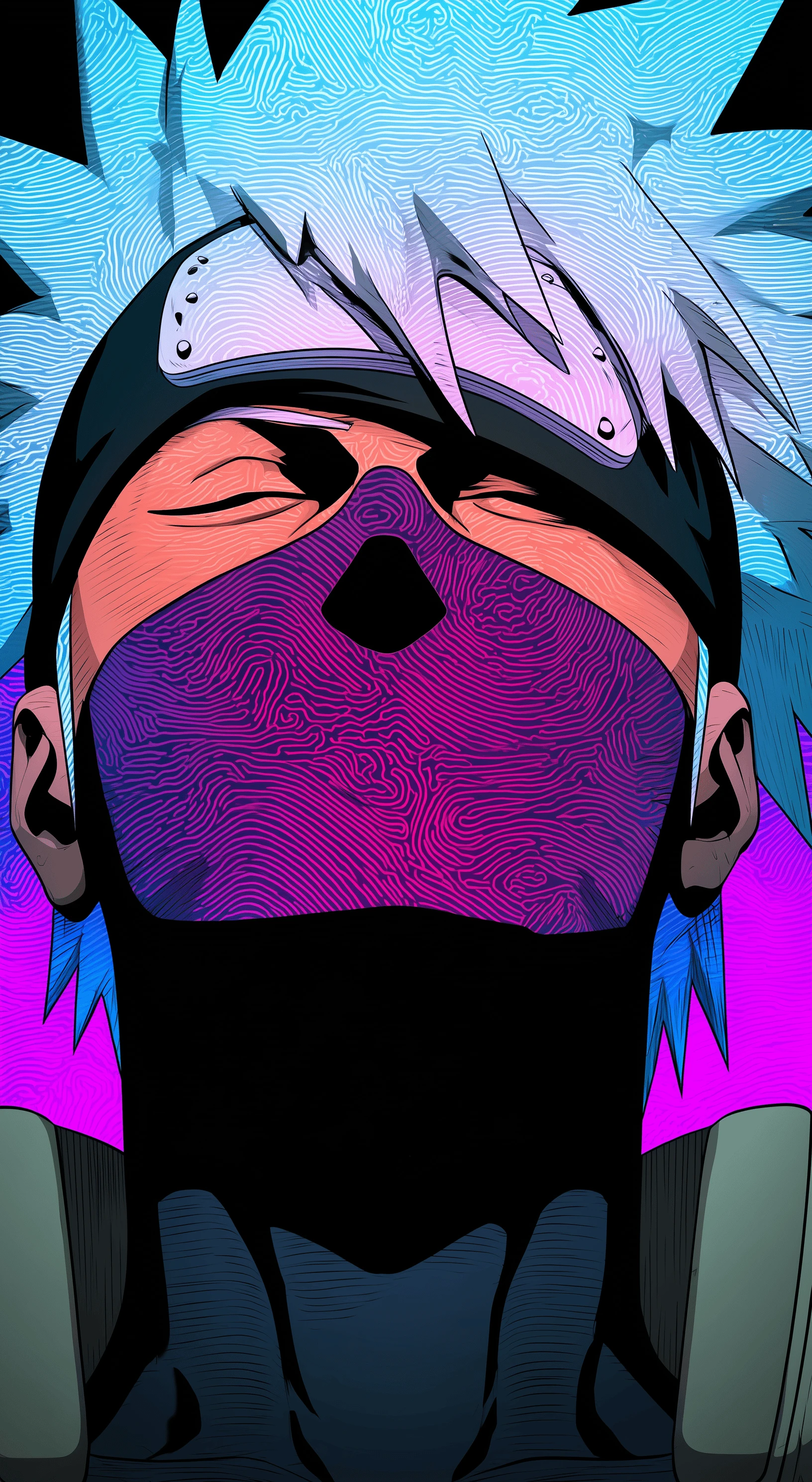 Anime Character with Mask and Blue Hair Illustration