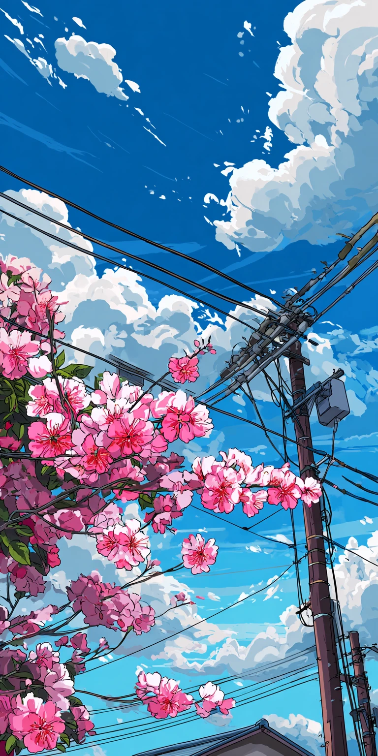 Anime Cherry Blossoms Under a Summer Sky 4K Wallpaper