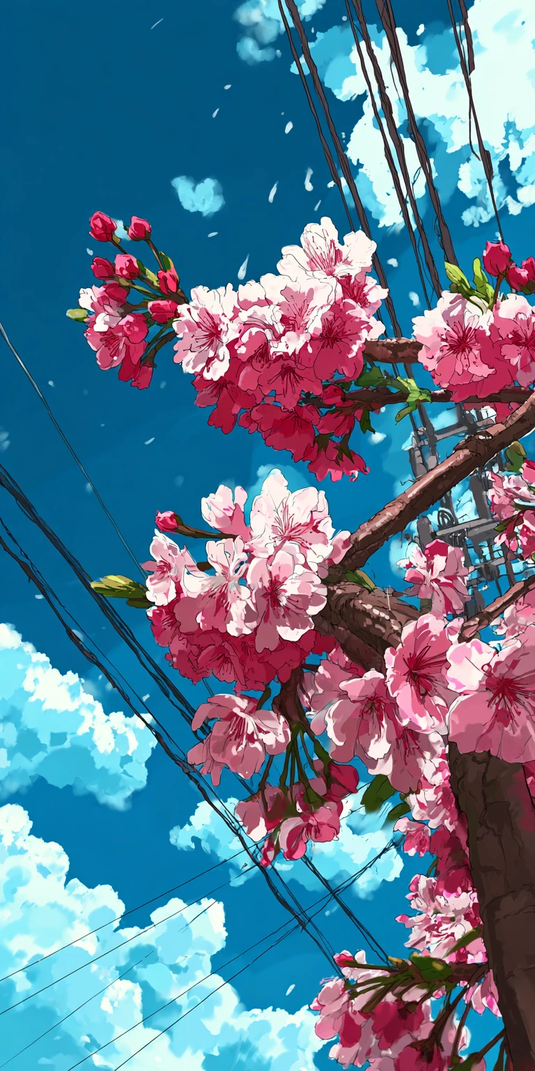 Anime Cherry Blossoms Under a Sunny Sky