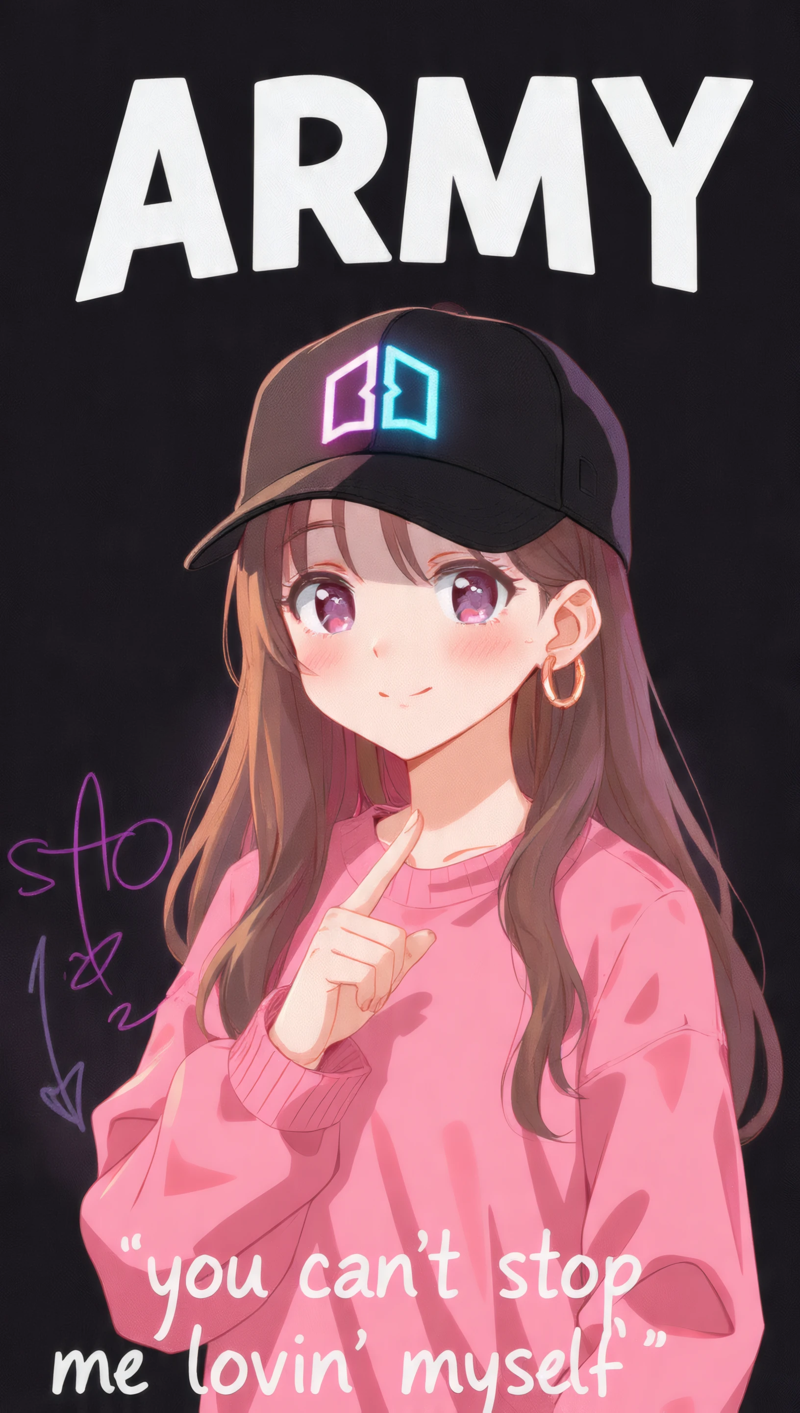 Anime Girl in Pink Sweater and Baseball Cap Art