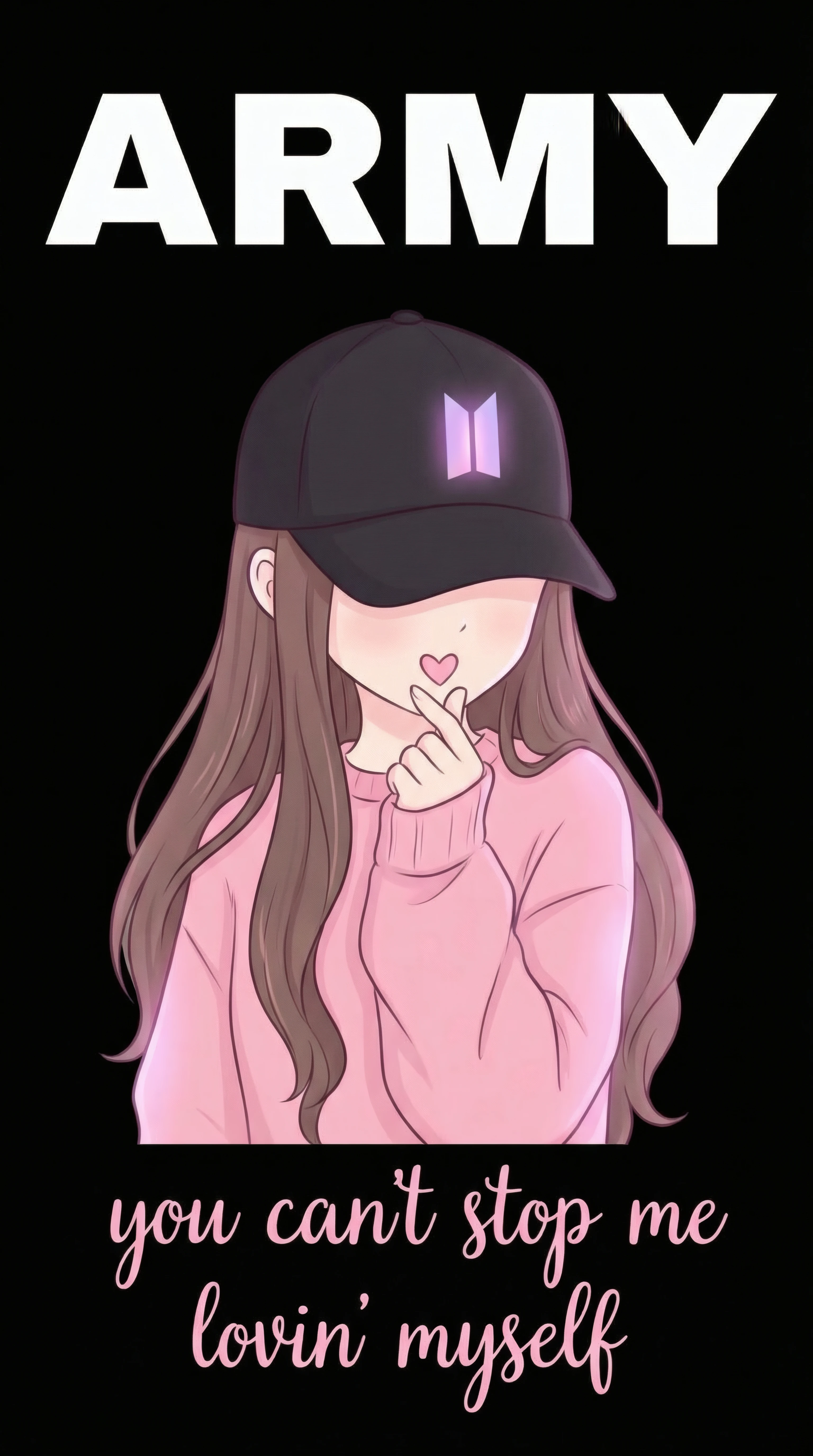 Anime Girl with Bts Cap and Heart Gesture