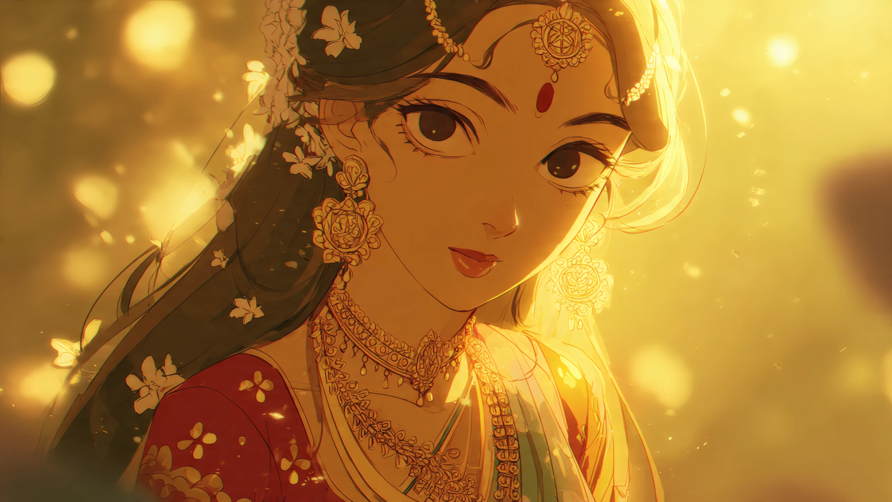 Anime Girl with Indian Jewelry in Golden Light