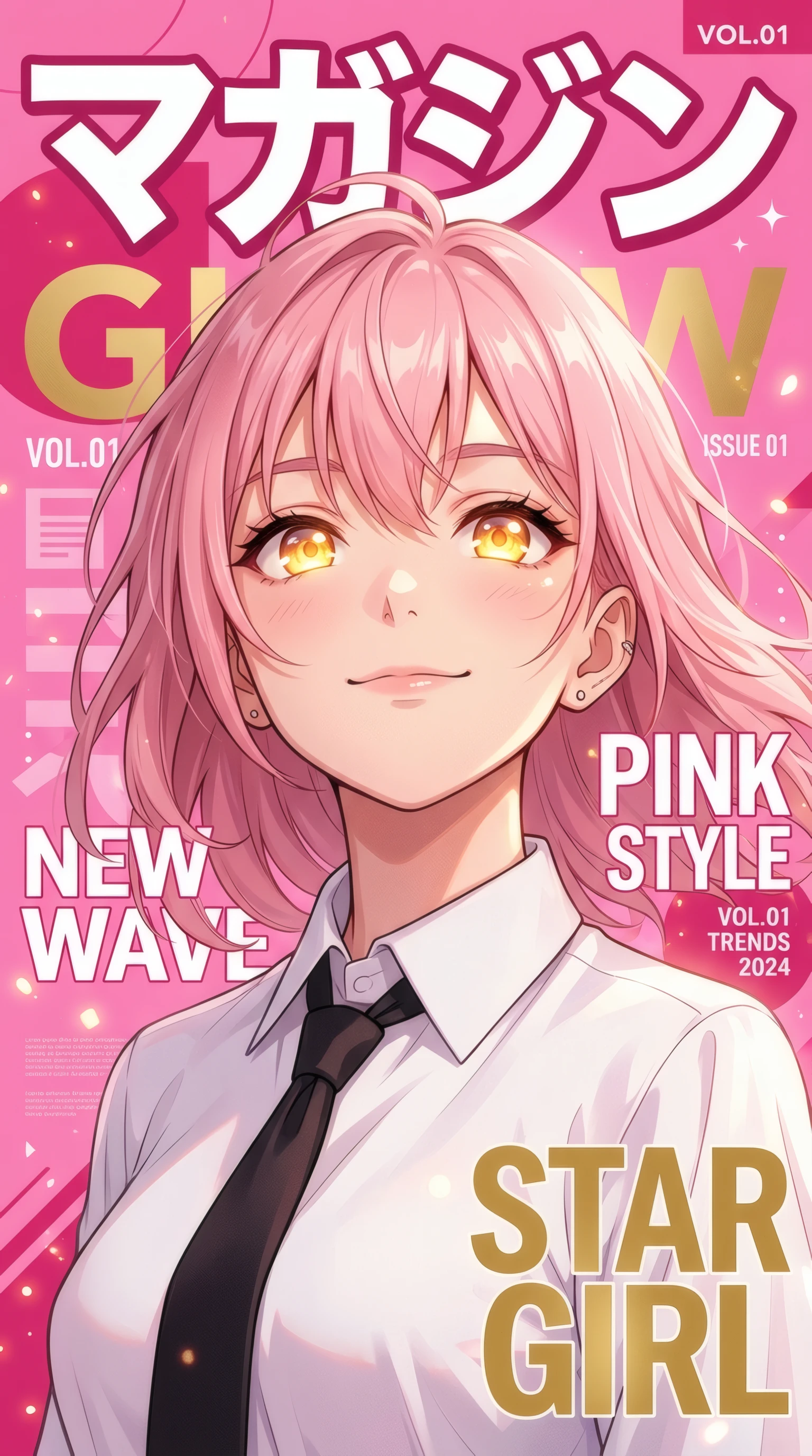 Anime Girl with Pink Hair on Magazine Cover