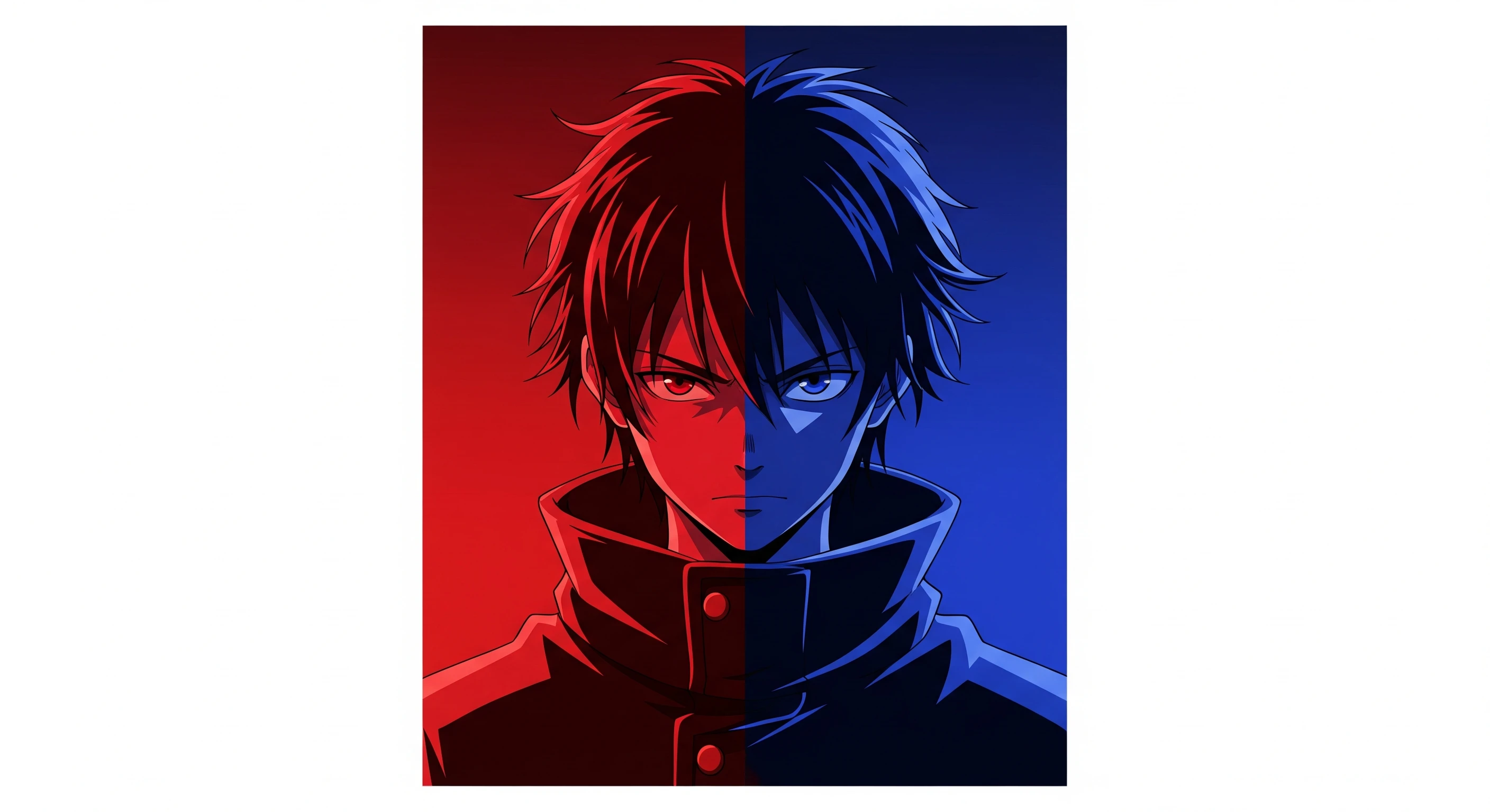 Anime Hero Divided by Red and Blue Lighting