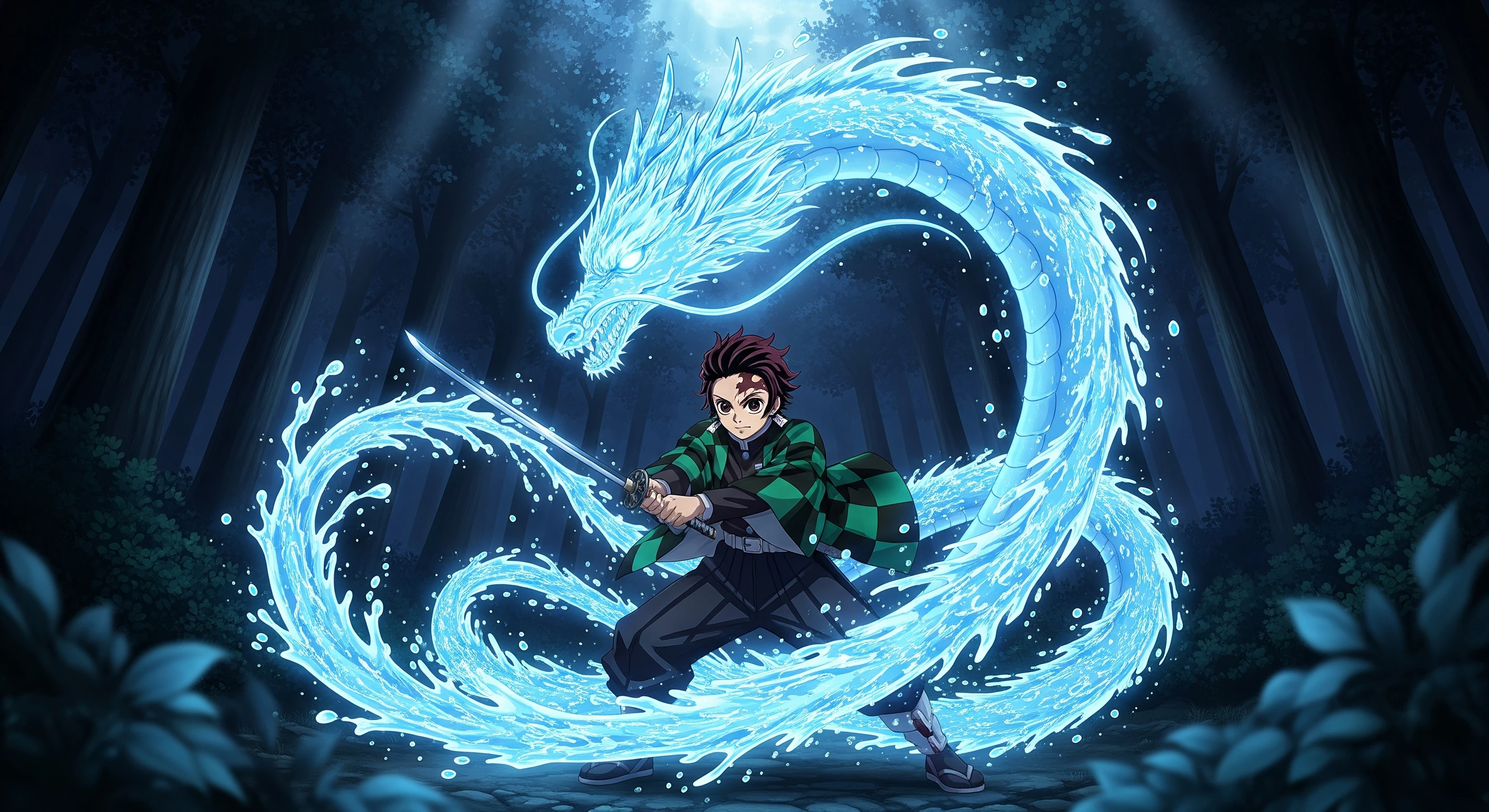 Anime Hero Unleashing Water Dragon Fury