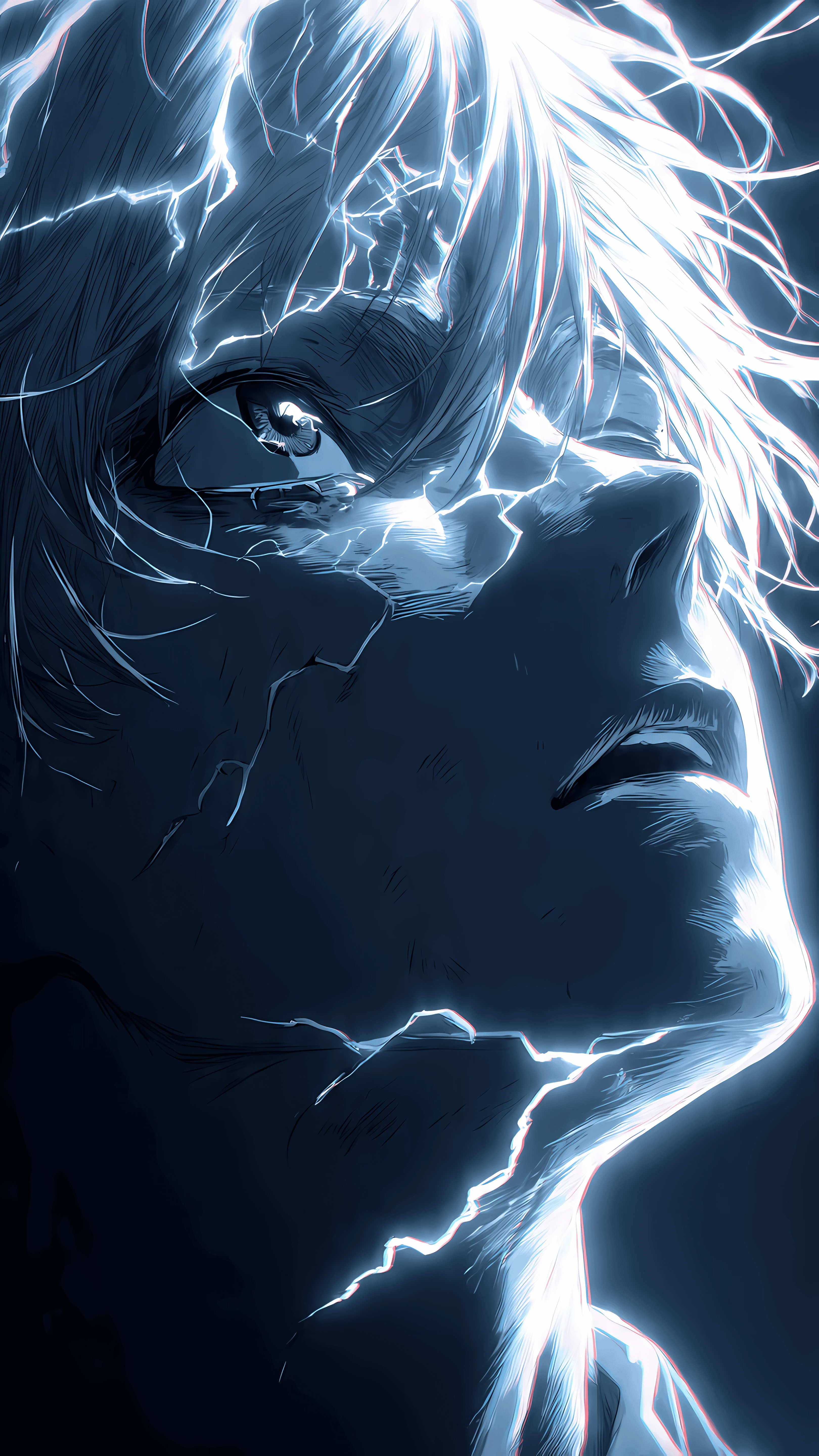 Anime Hero's Electric Awakening Intense Close-up