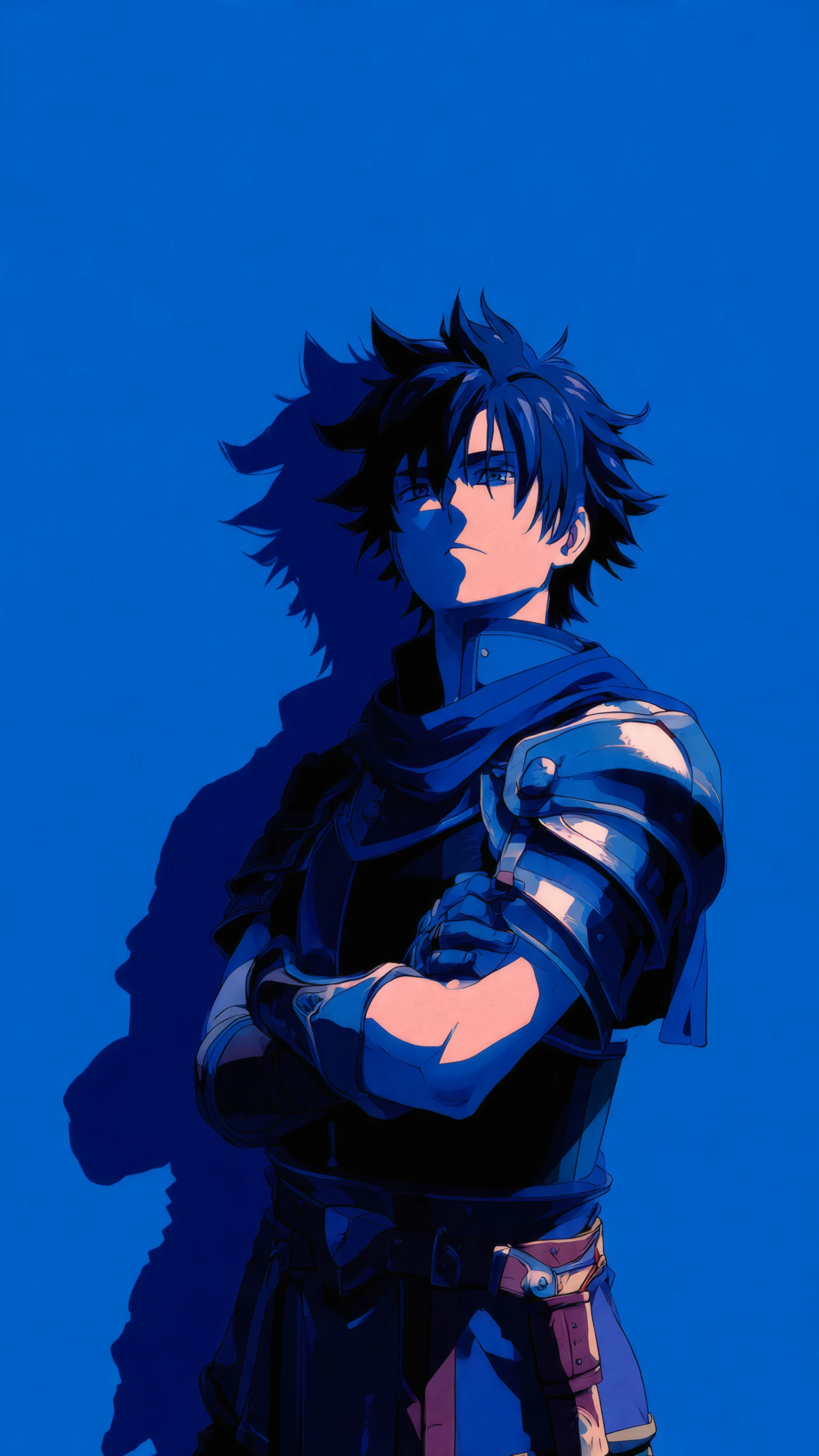 Anime Knight in Blue Armor with Confident Stance