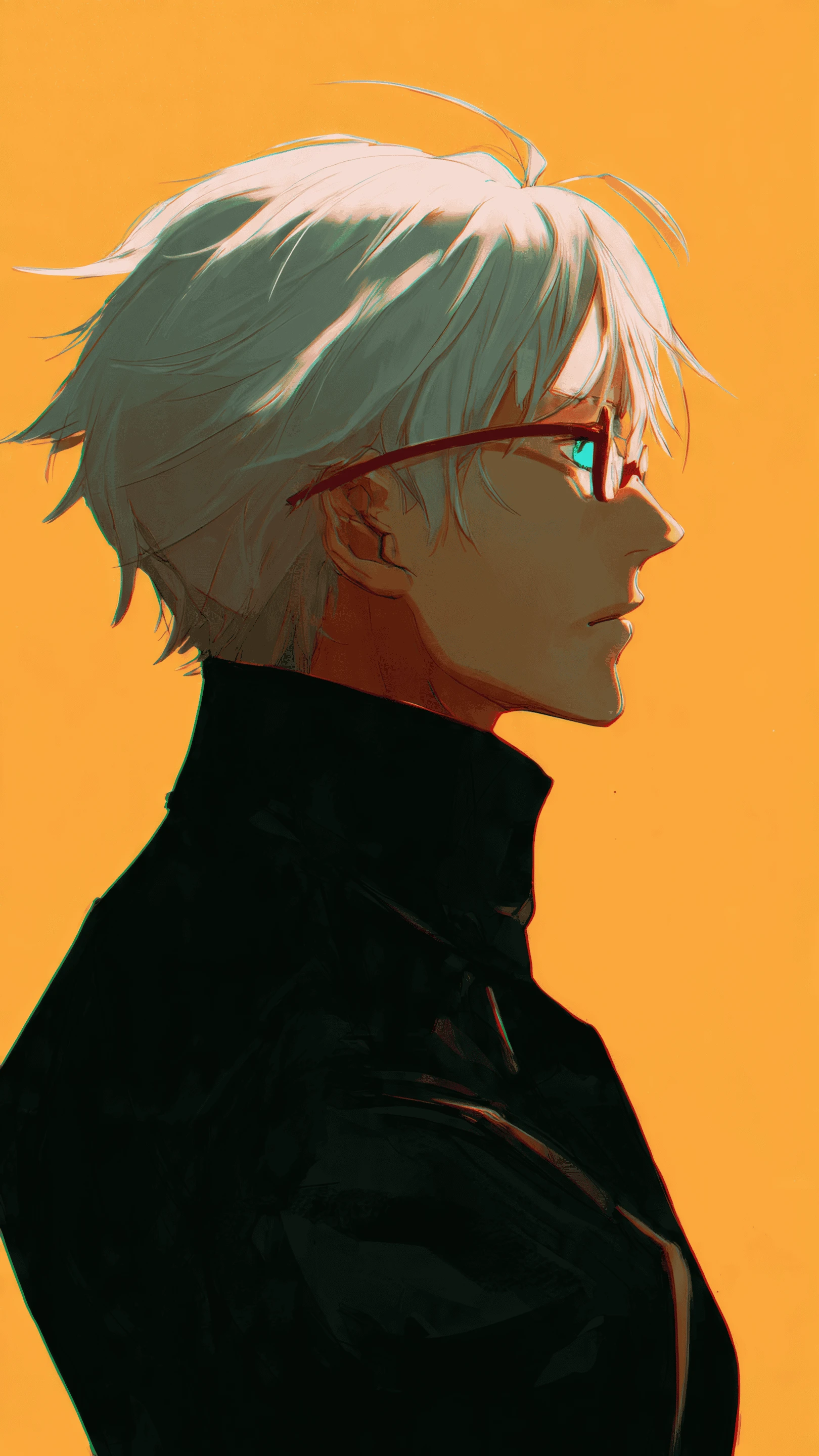 Anime Man with Glasses and White Hair on Orange Background
