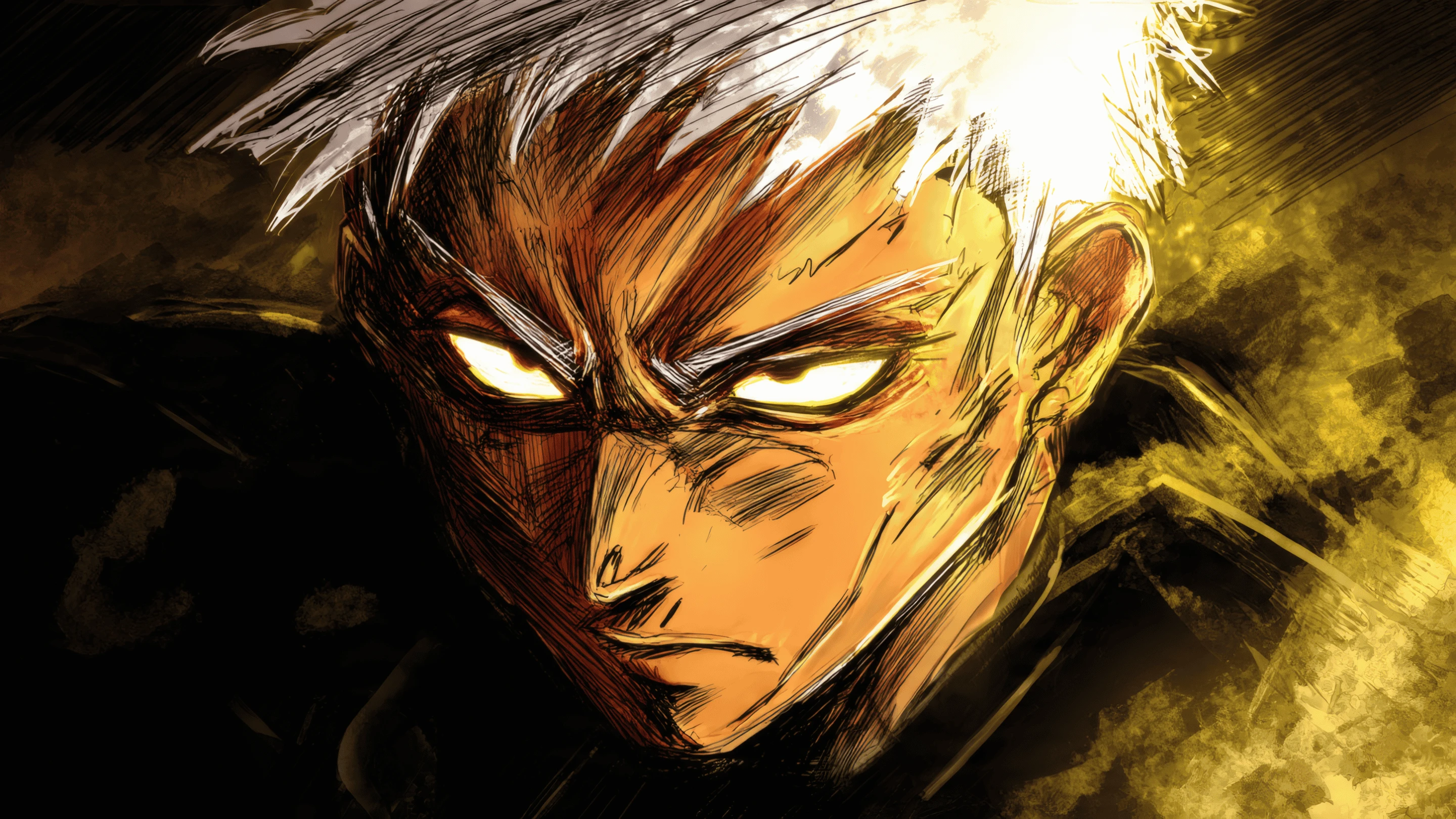 Anime Man with Glowing Eyes and White Hair