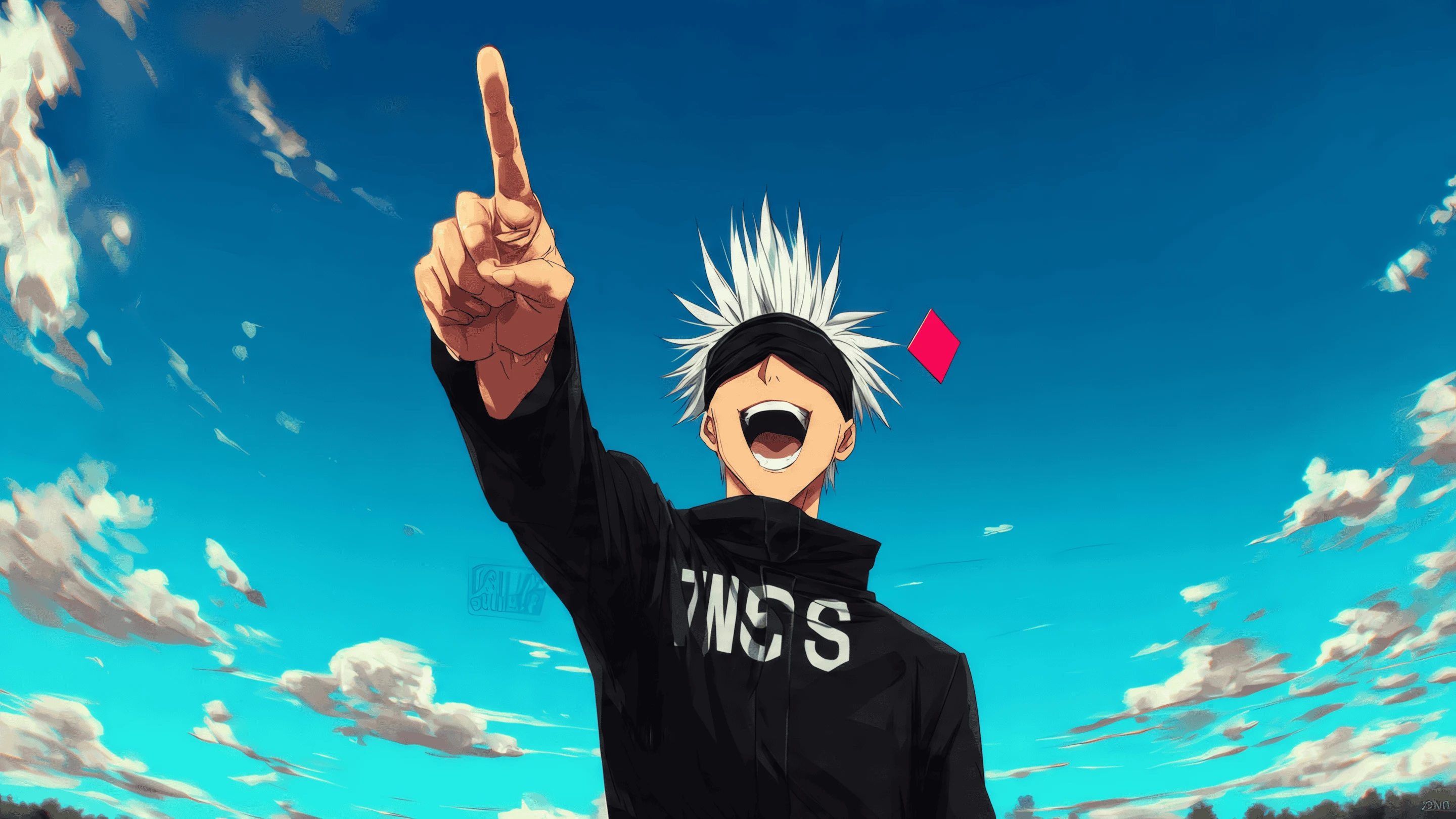 Anime Man with White Hair Against Blue Sky