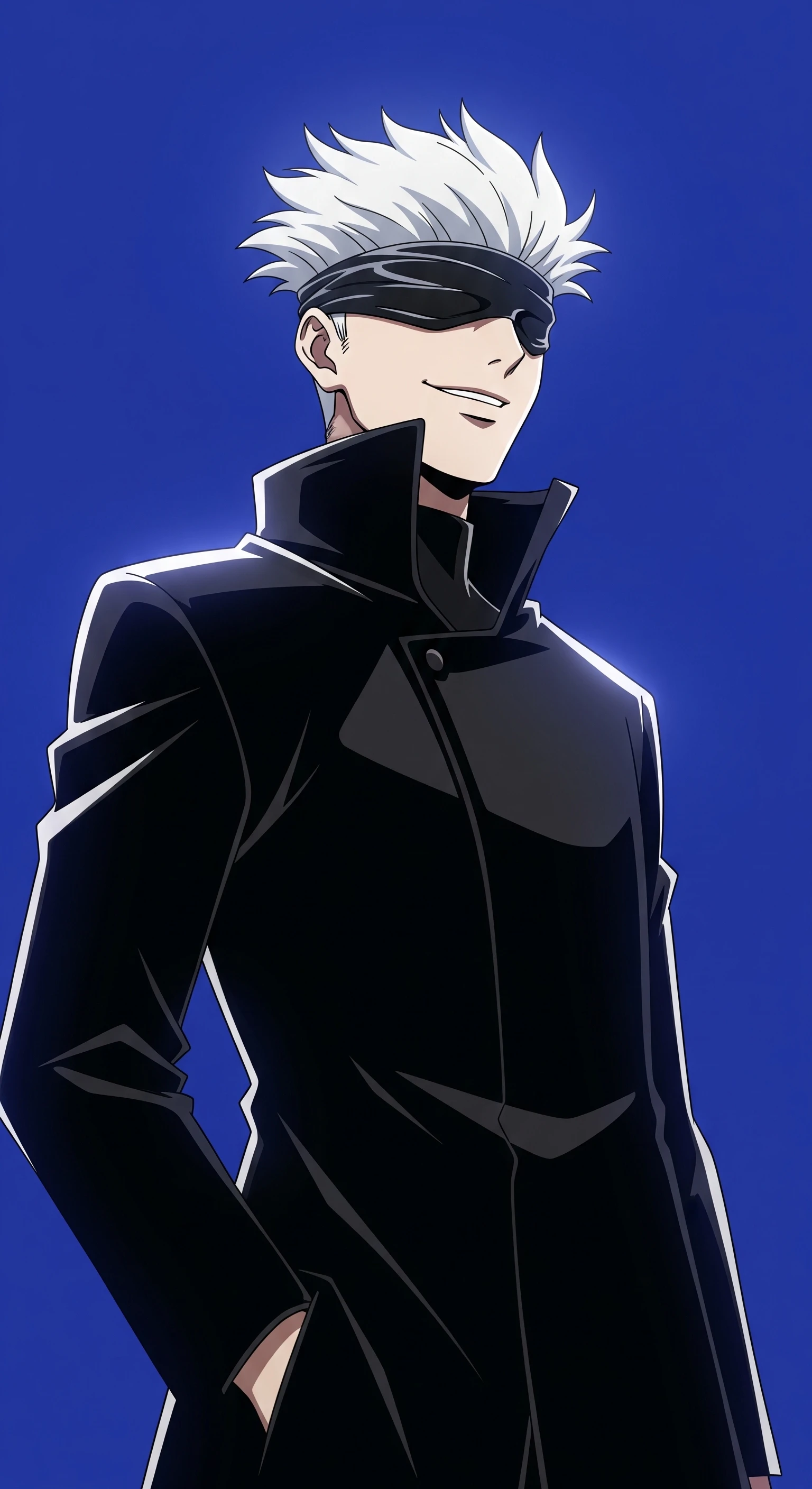 Anime Man with White Hair and Black Coat Smiling
