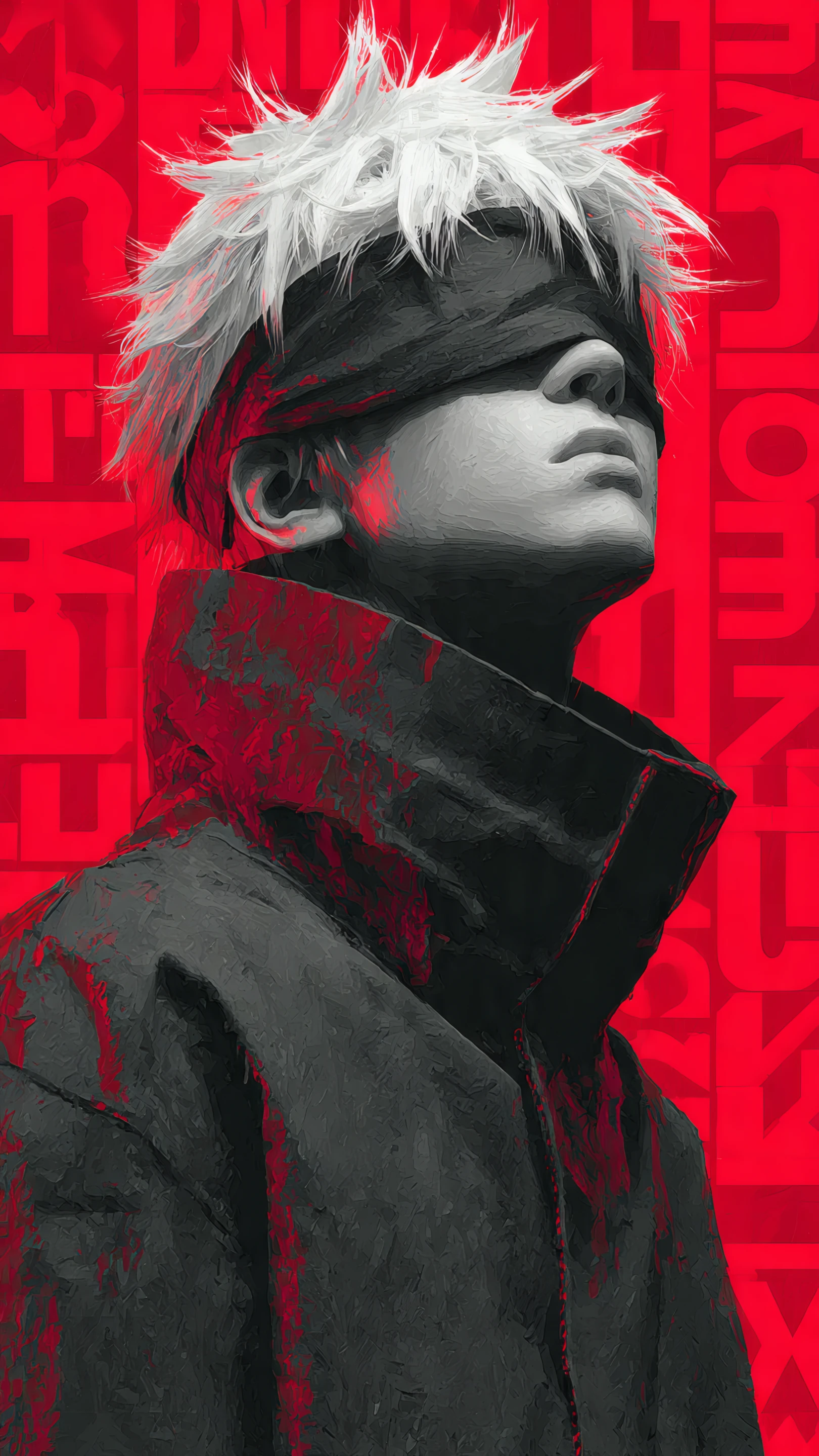 Anime Man with White Hair and Blindfold in Red 4K Wallpaper