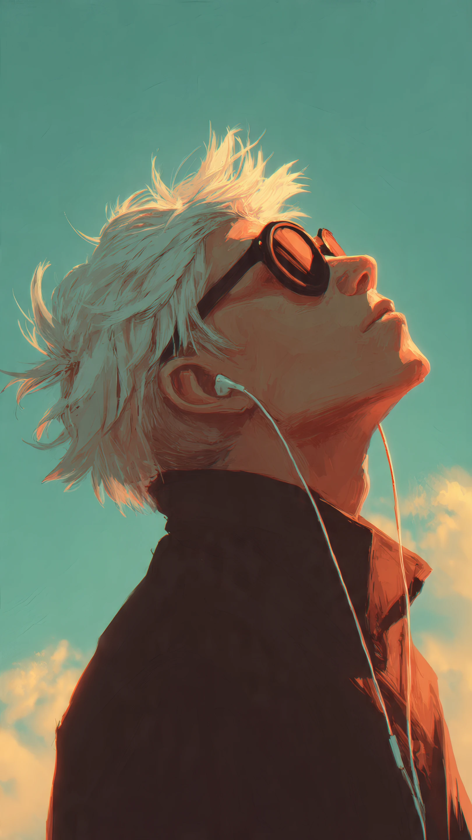 Anime Man with White Hair Gazing at the Sky