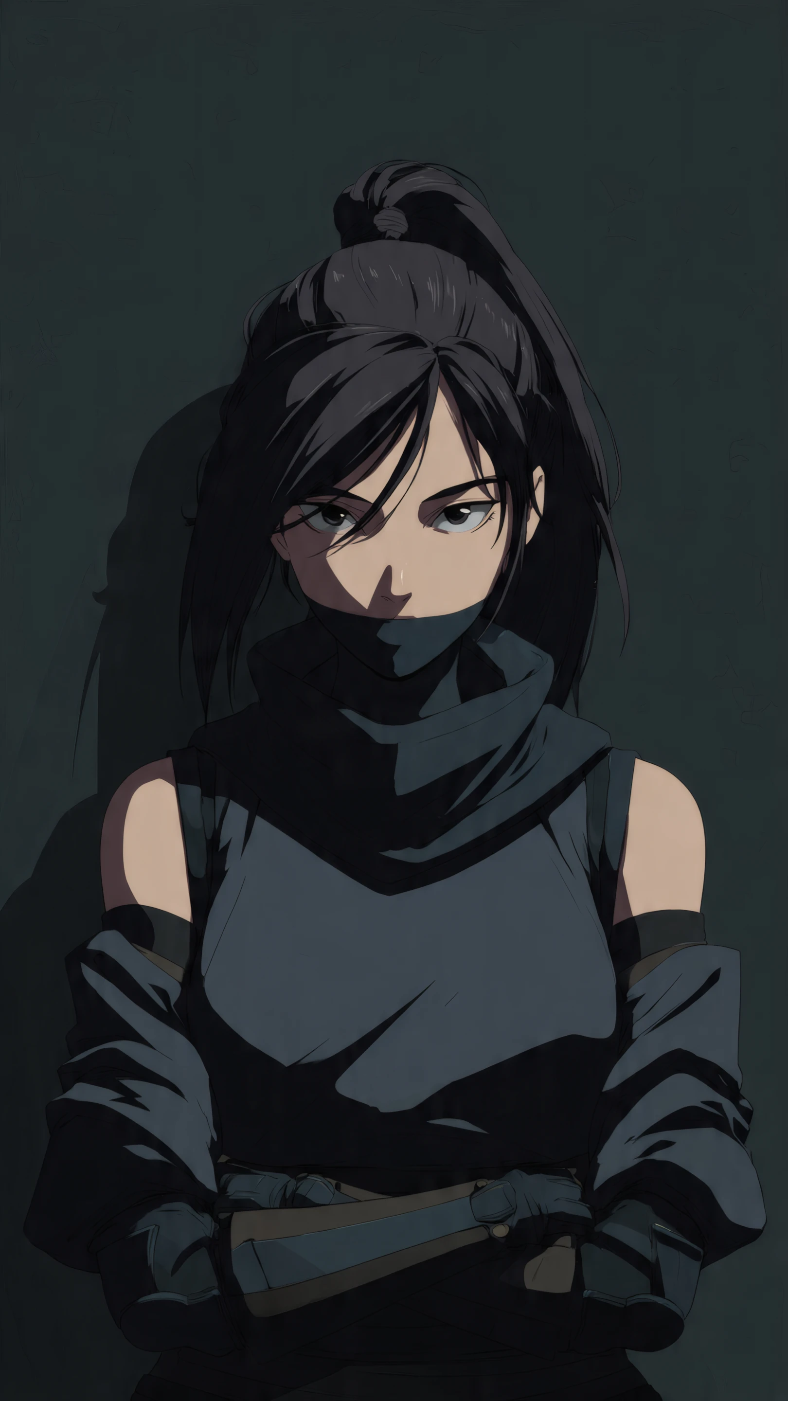 Anime Ninja Girl with Dark Hair and Gray Outfit
