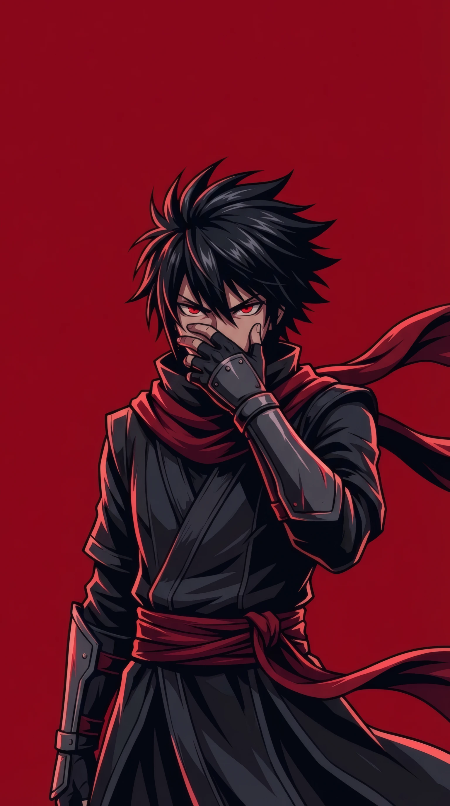 Anime Ninja Warrior with Piercing Red Eyes