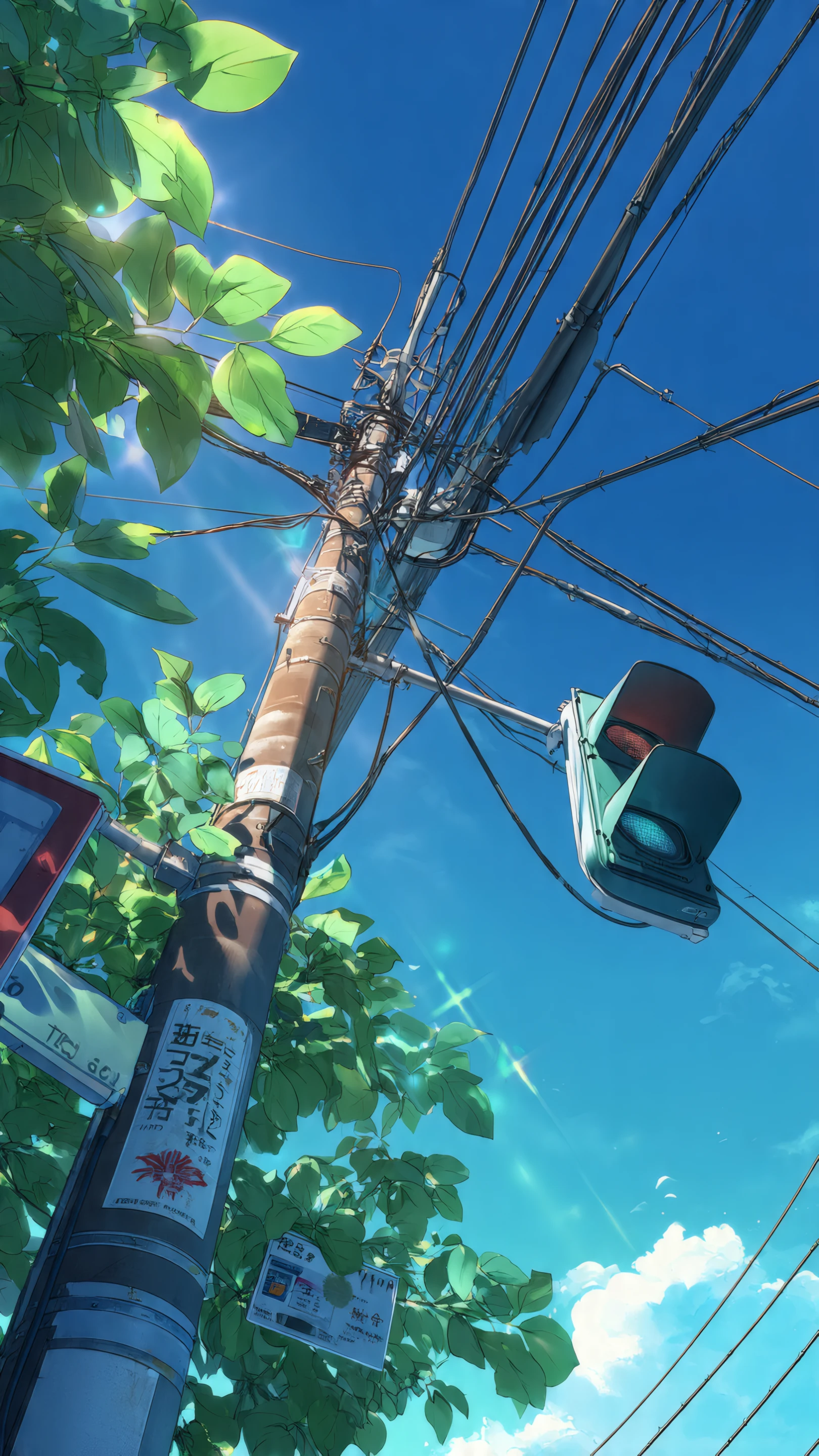 Anime Traffic Light Under a Summer Sky