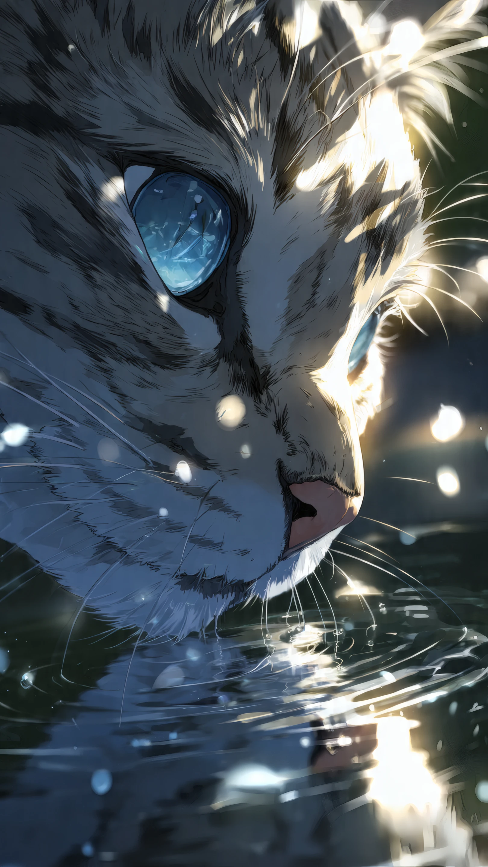 Artistic Illustration of a Cat Drinking Water