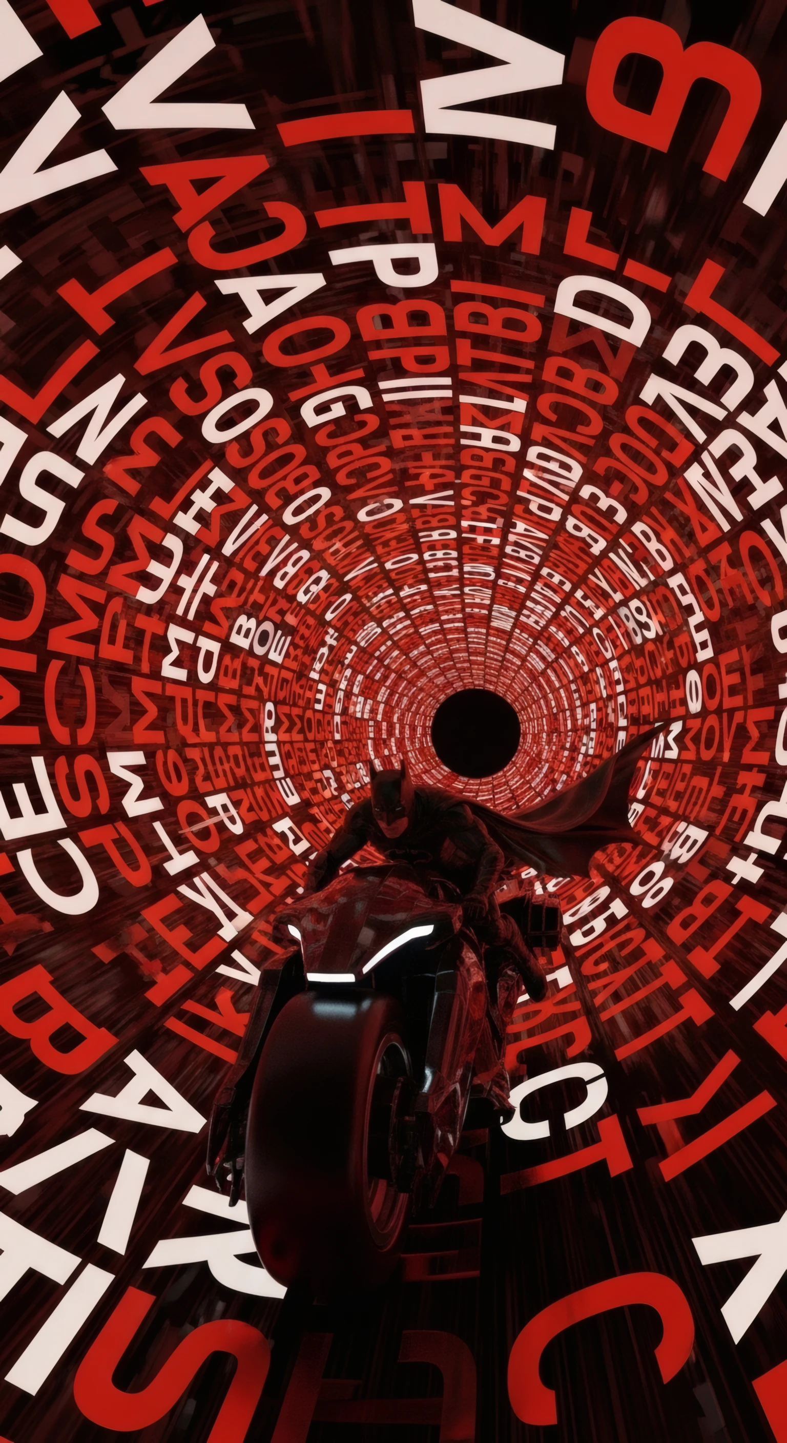 Batman Riding Through a Red Letter Vortex