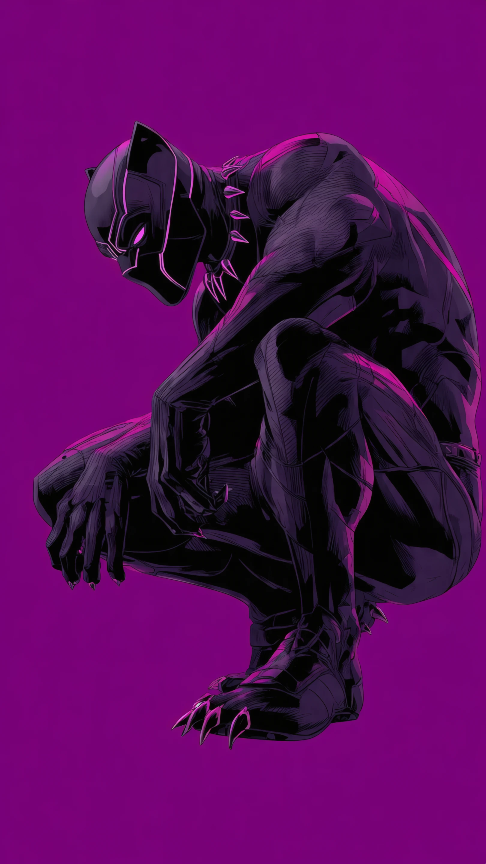 Black Panther Crouching on Purple Background