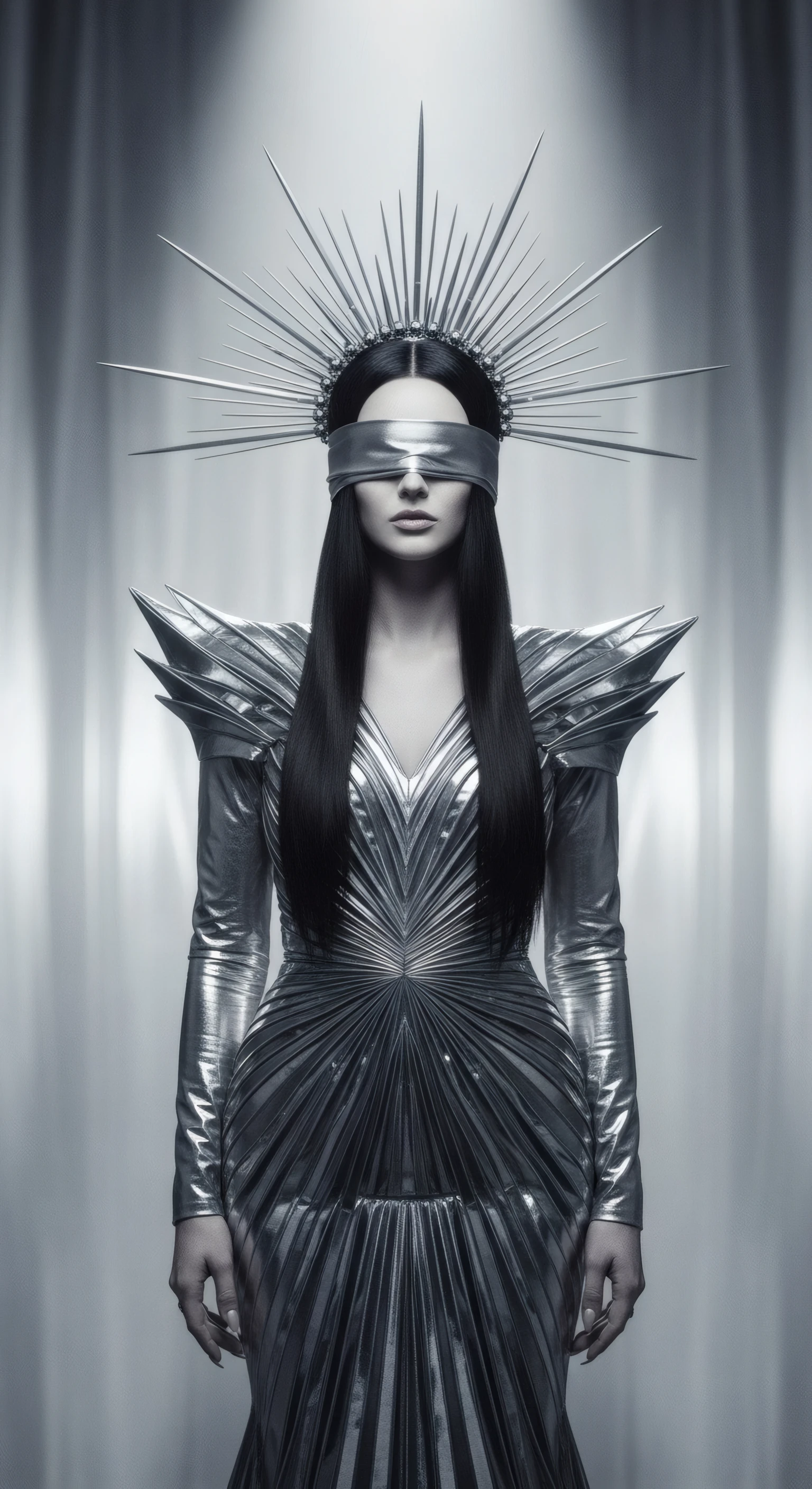 Blindfolded Silver Queen with Spiked Crown