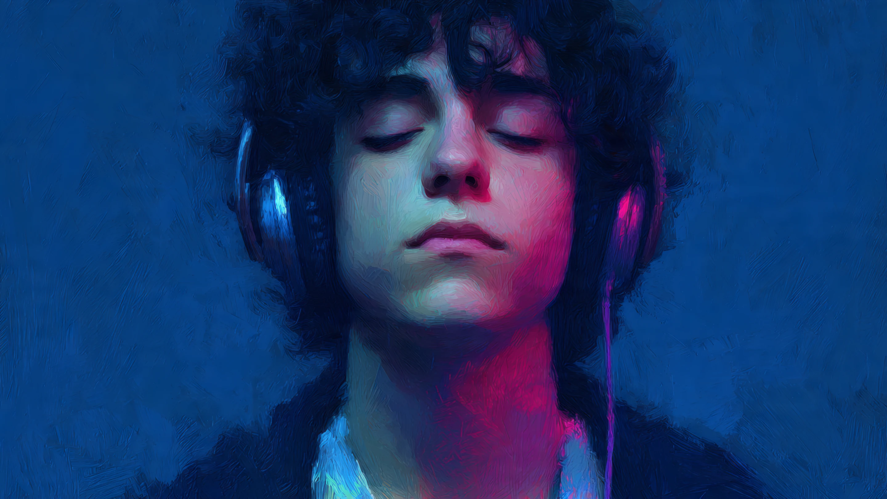 Boy Immersed in Music with Headphones Artistic Painting
