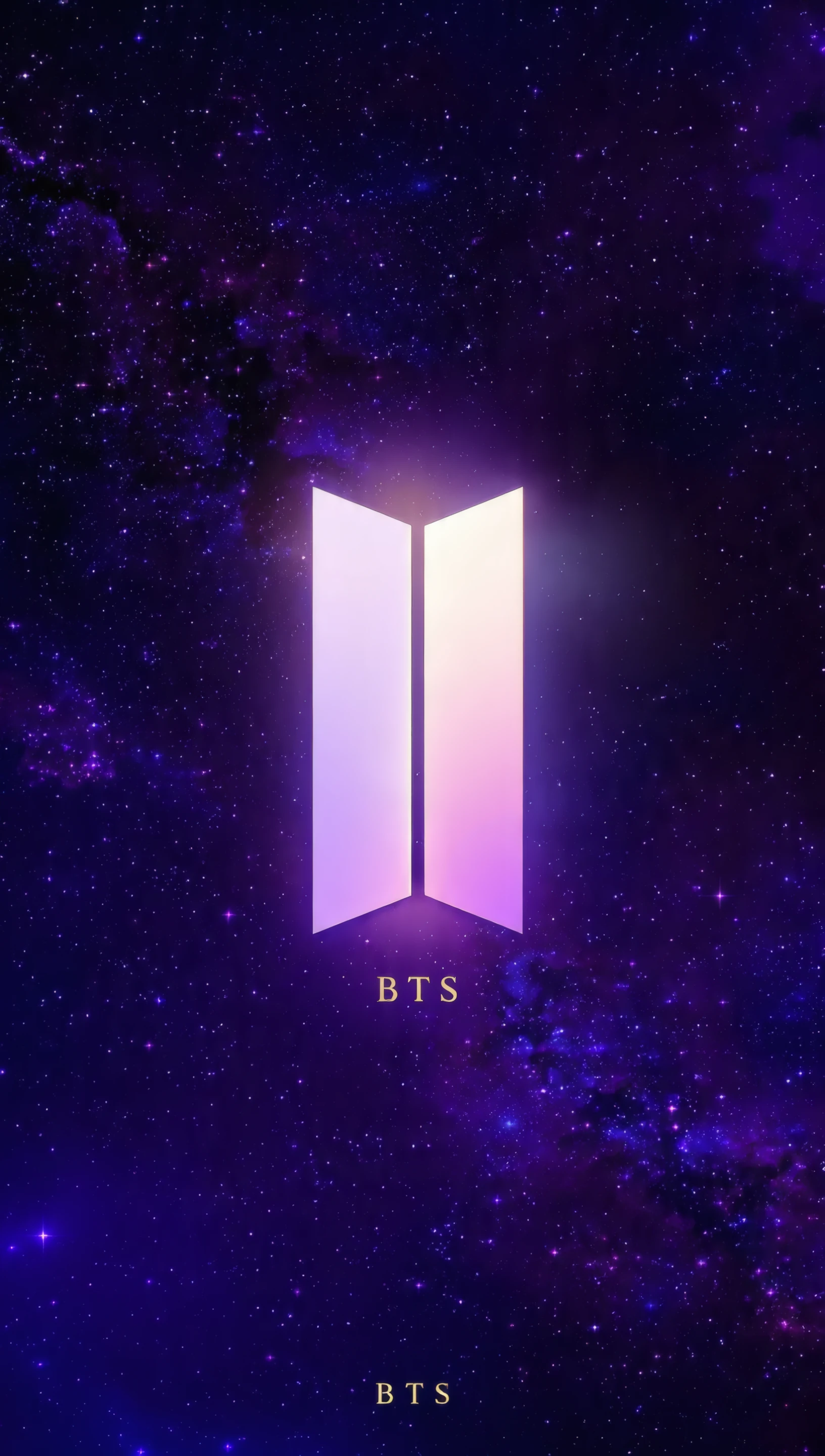 Bts Logo in a Purple Galaxy with Stars and Nebulae