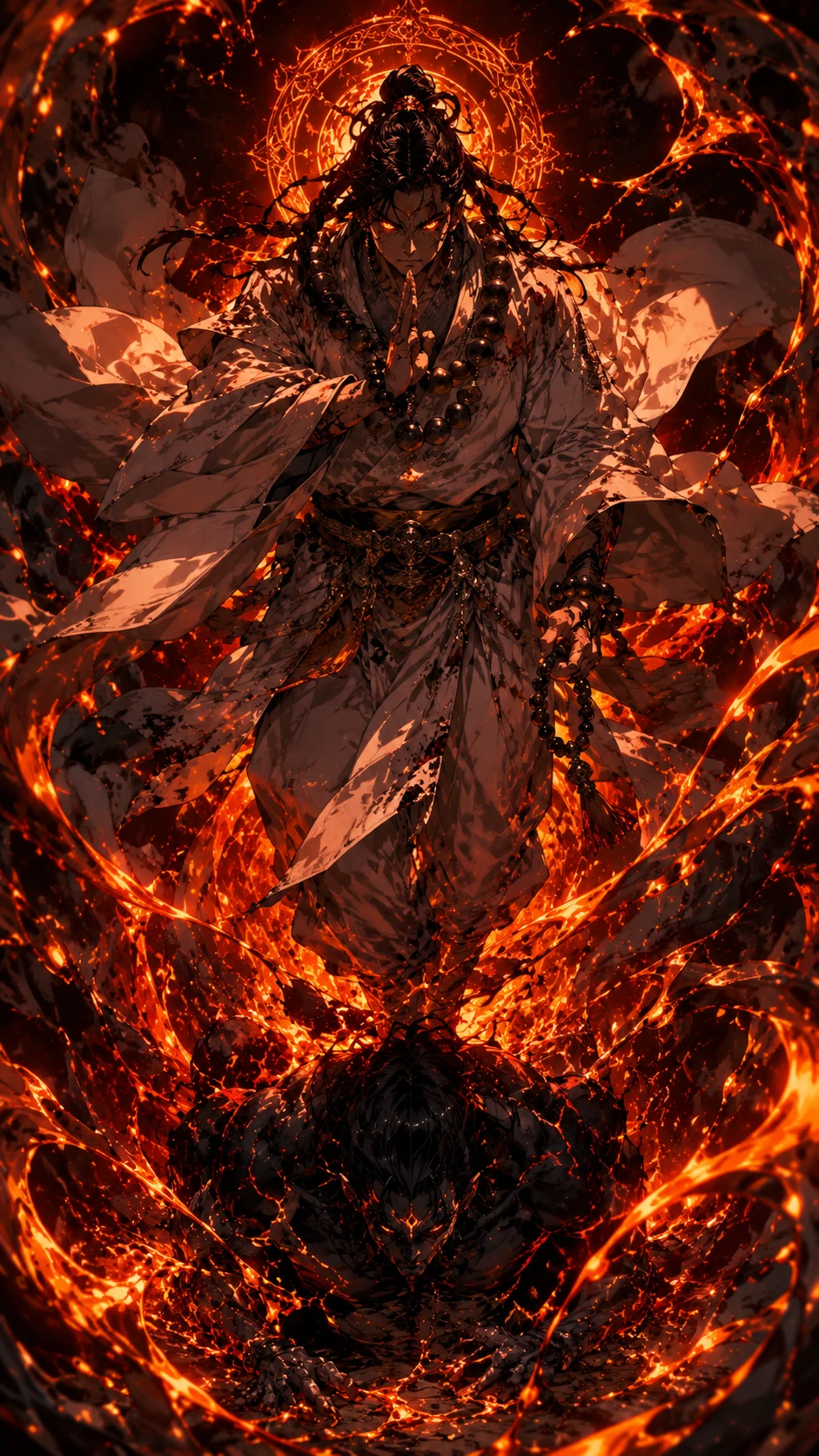 Burning Warrior Ascending from Lava Depths Anime wallpaper 941x1672