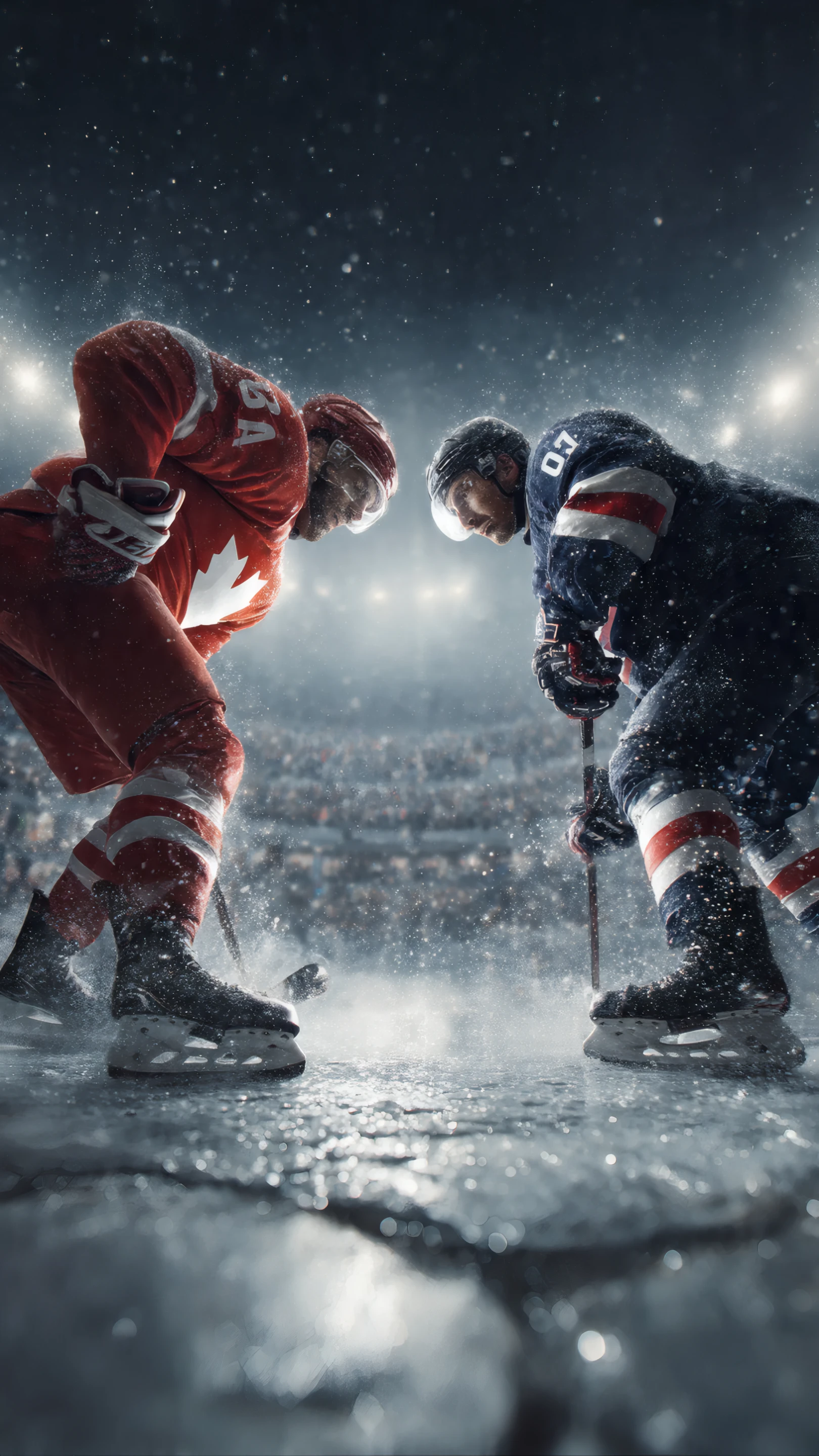 Canada Vs Usa Hockey Face-off on Icy Rink
