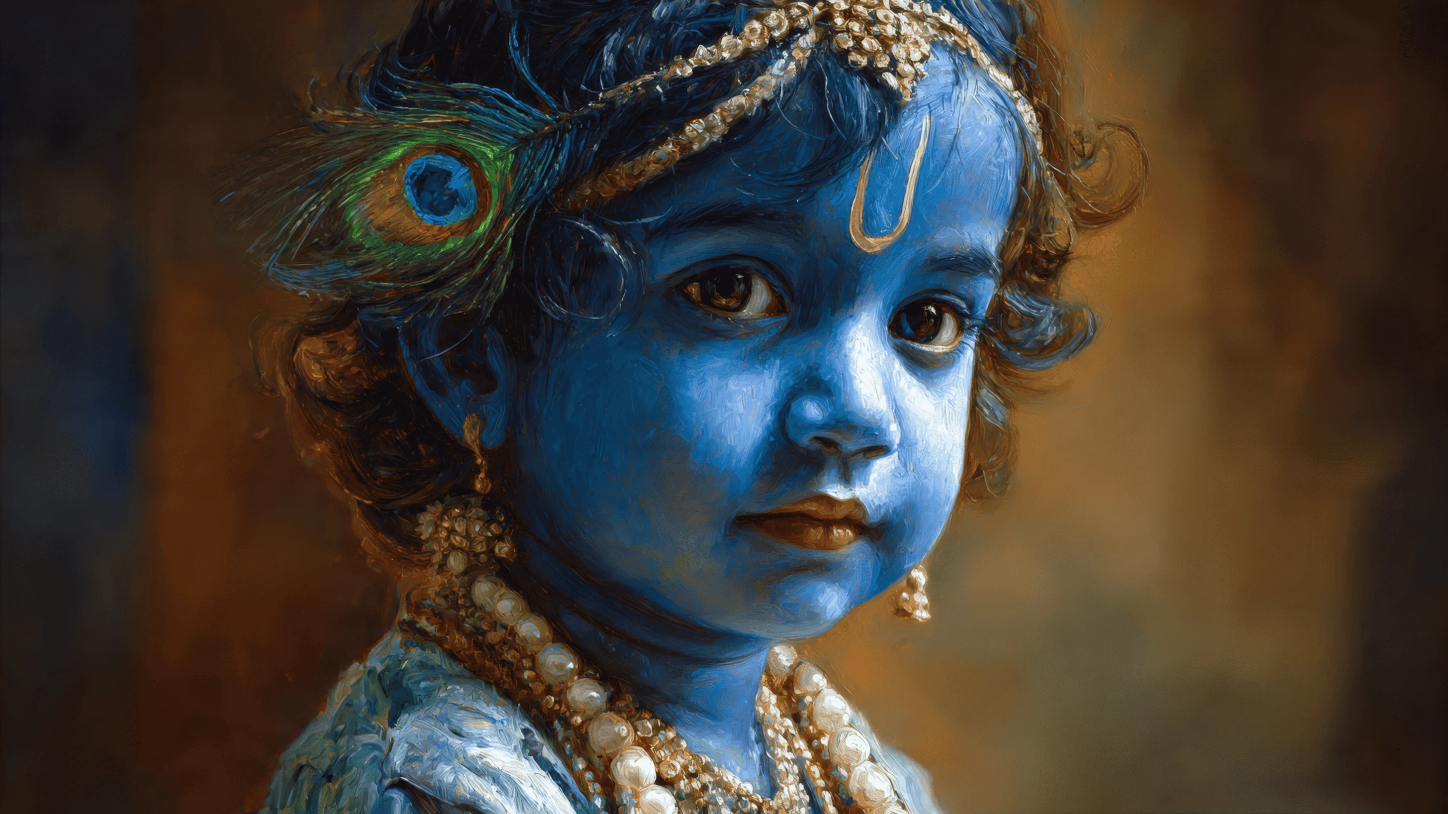 Captivating Portrait of Baby Krishna with Peacock Feather