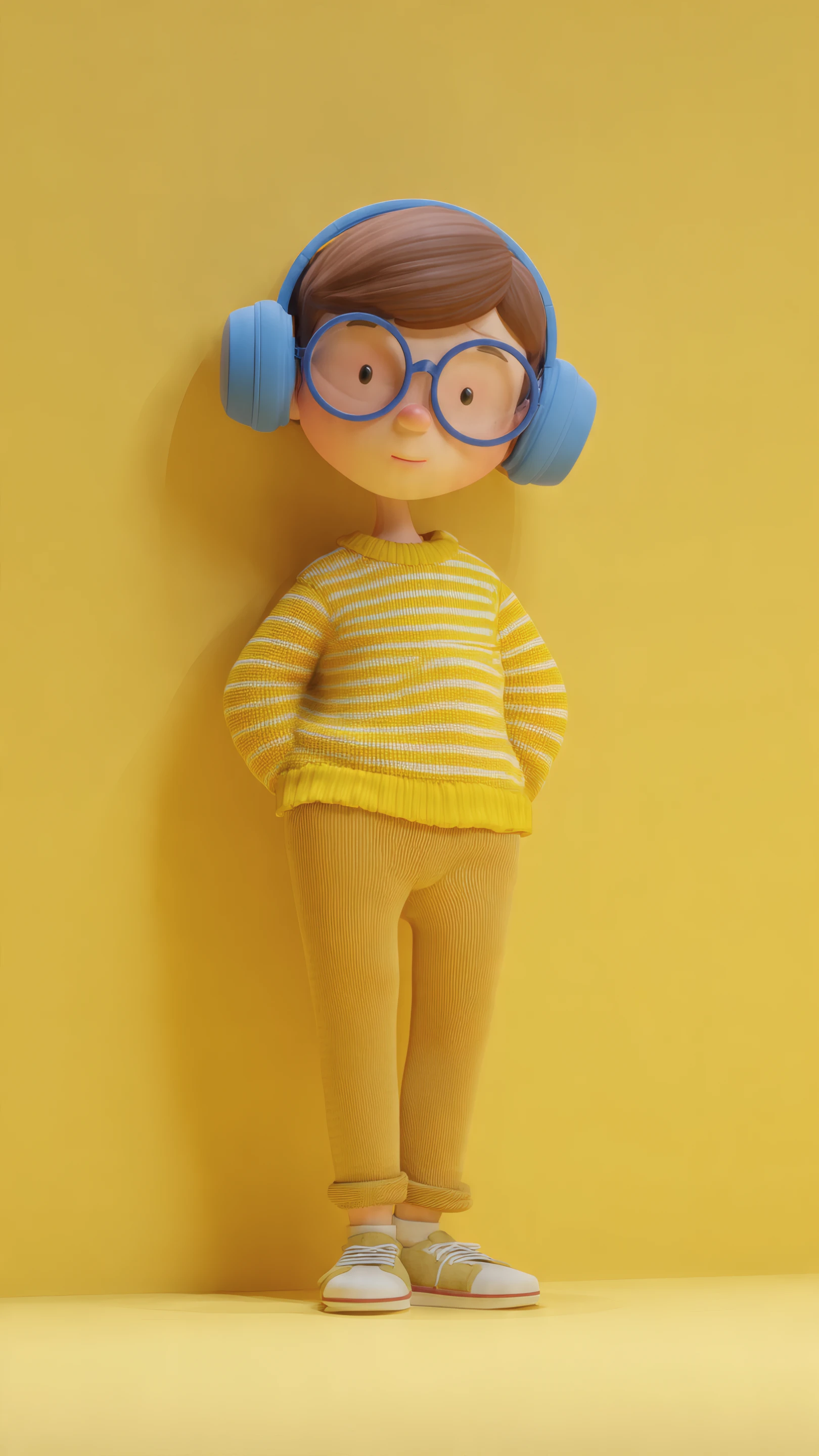Cartoon Boy in Yellow Outfit with Blue Headphones