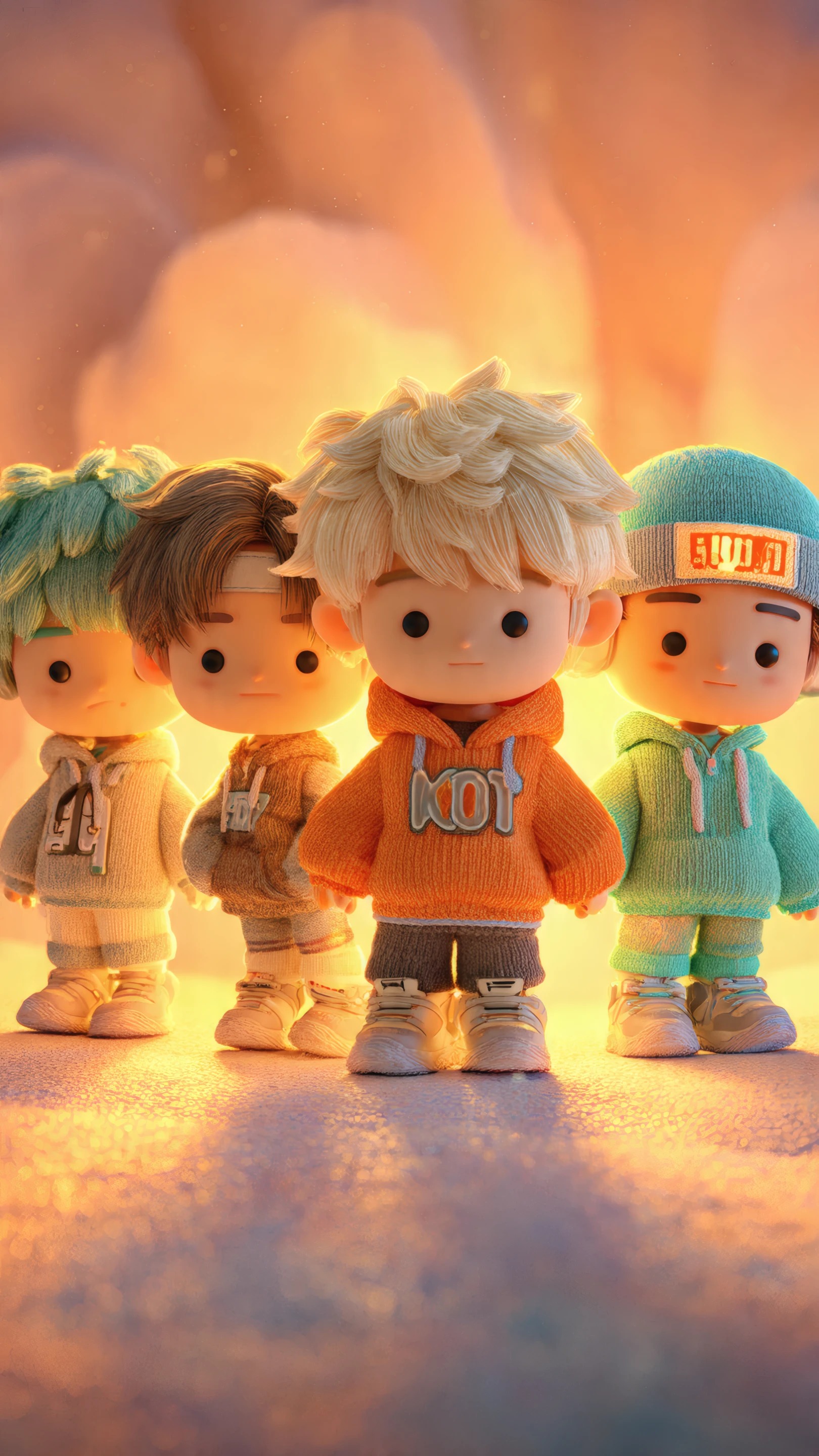 Cartoon Boys in Knit Hoodies with Warm Lighting