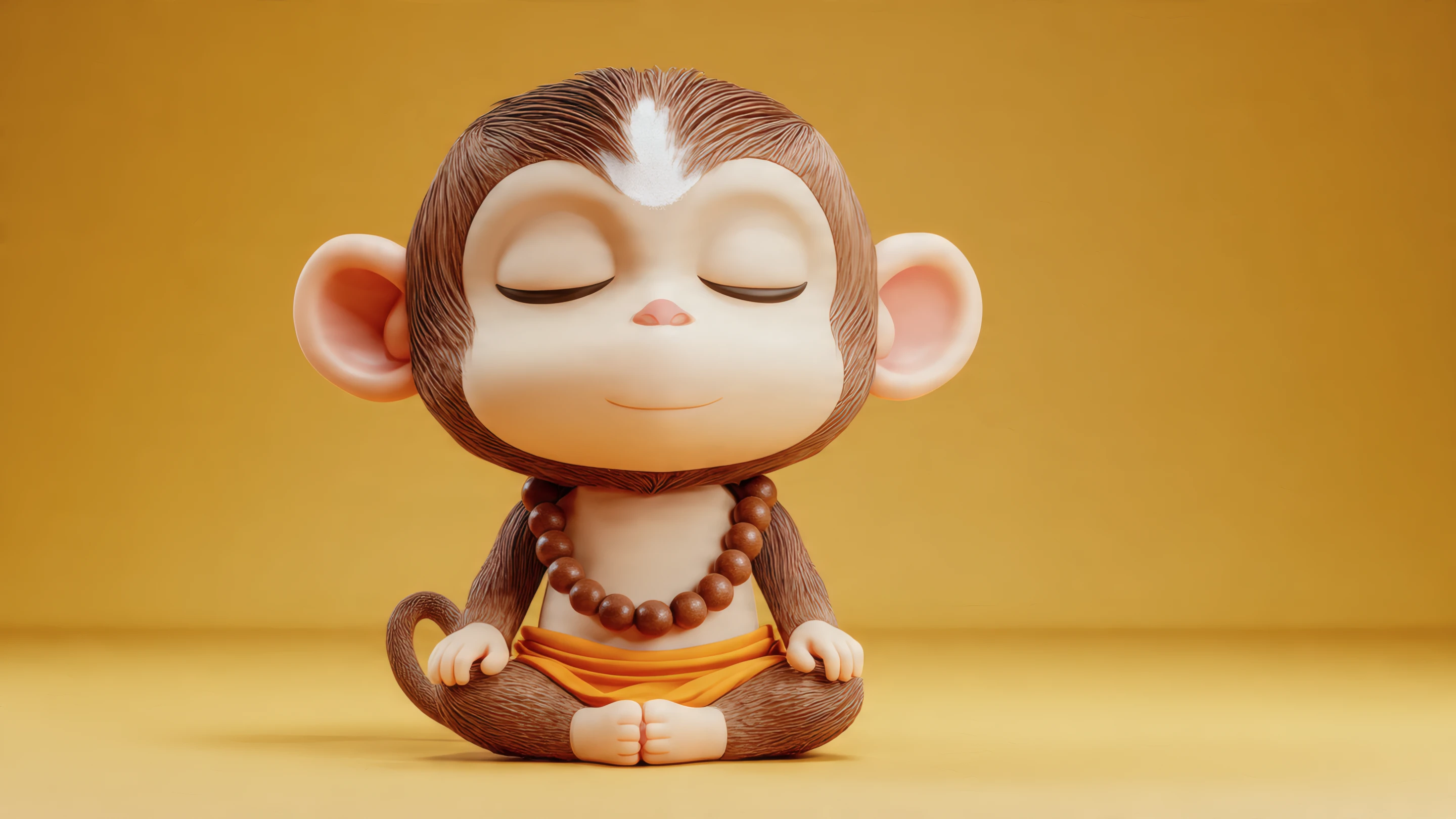 Cartoon Monkey in Meditation Pose on Yellow Background