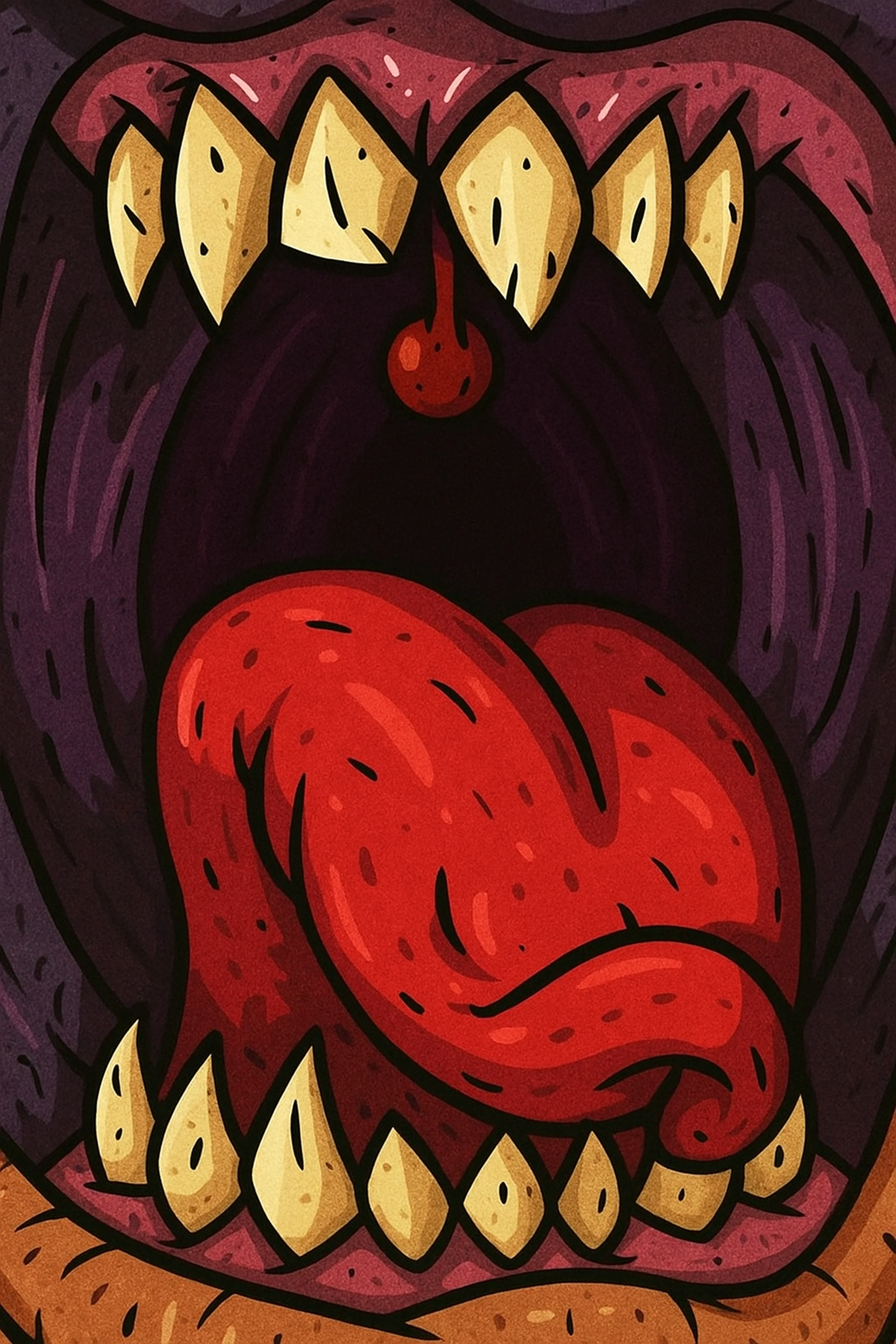 Cartoon Monster's Open Maw with Dripping Blood