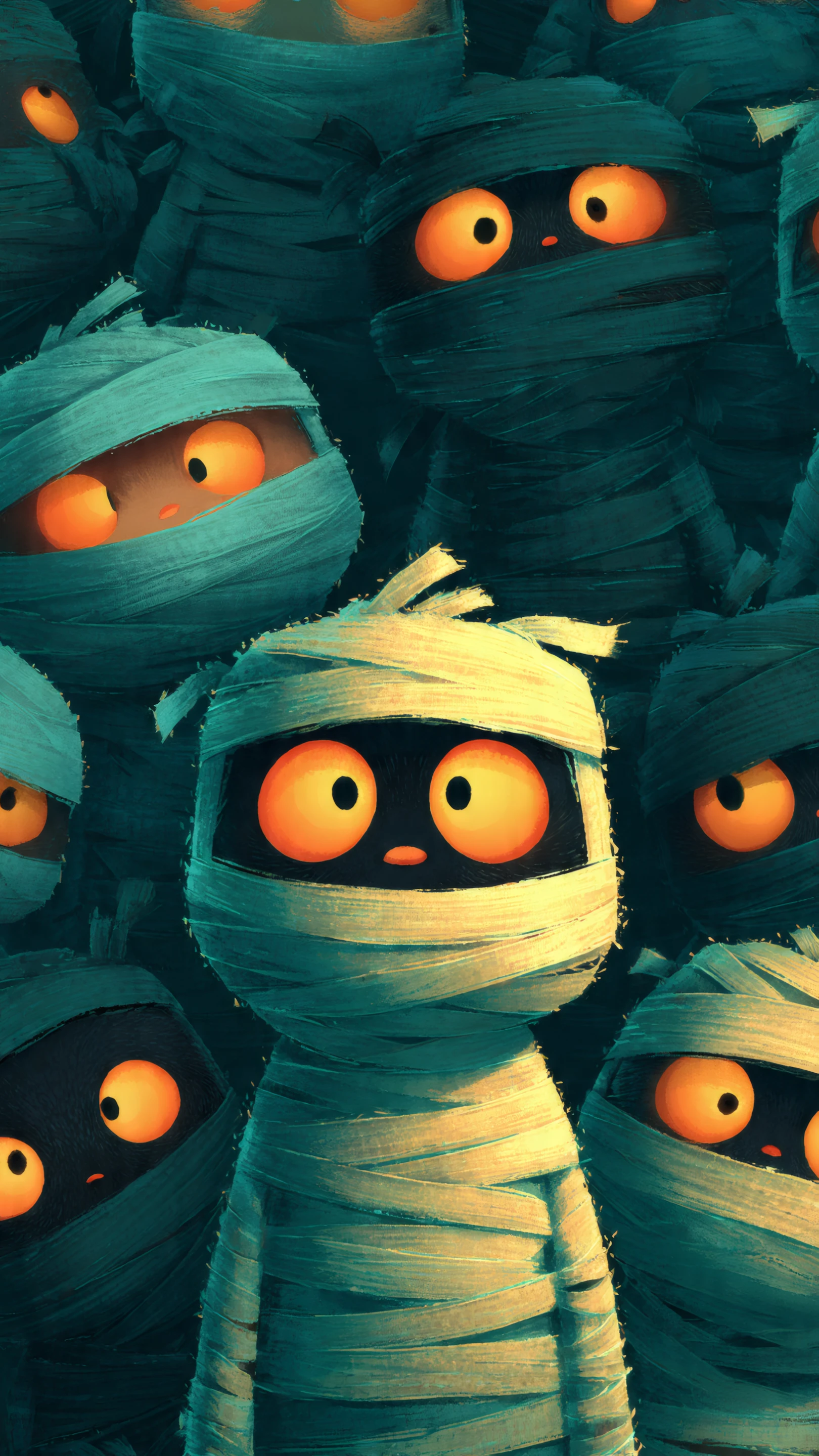 Cartoon Mummies with Glowing Eyes Illustration