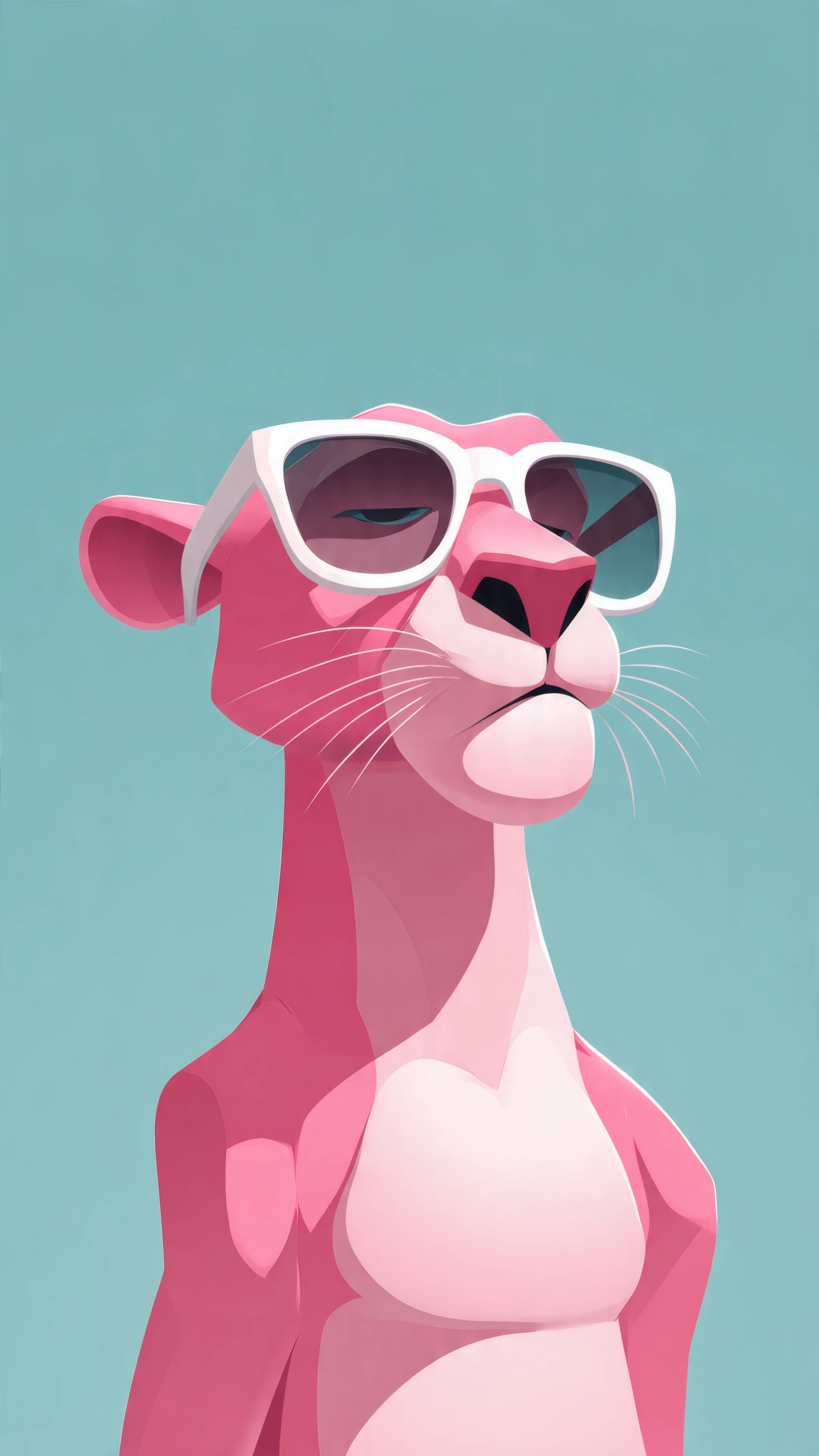 Cartoon Pink Panther with White Sunglasses on Blue