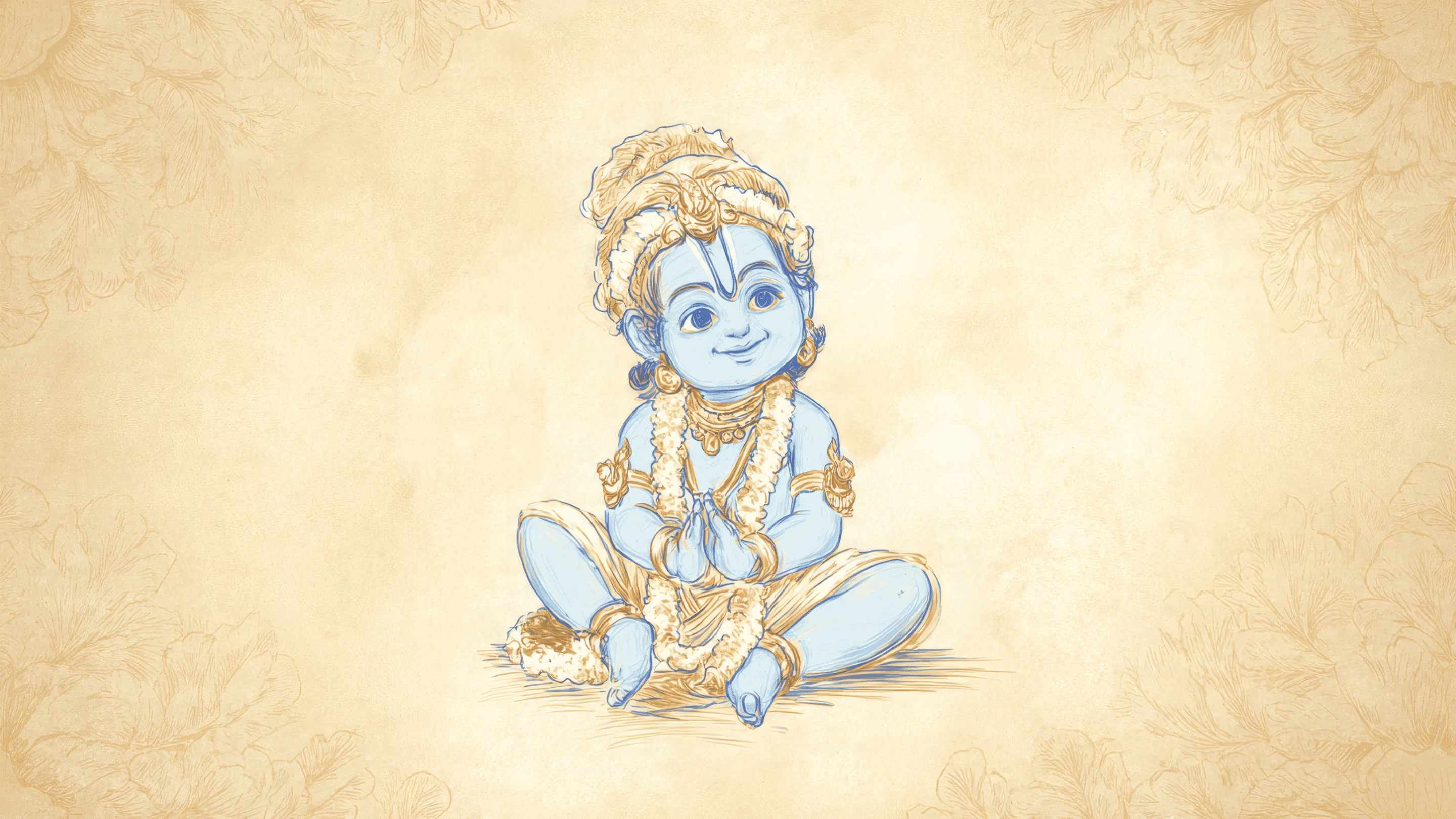 Charming Baby Krishna Sketch Illustration on Beige
