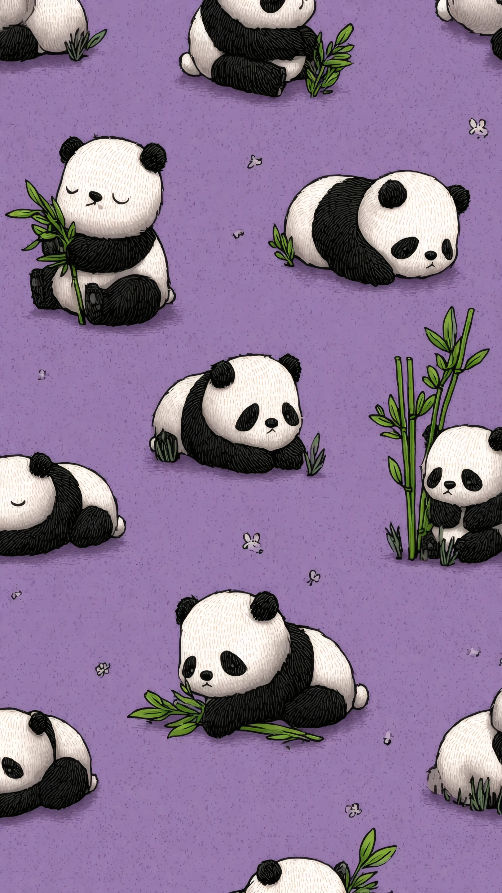 Charming Panda Bear Pattern on Purple Background