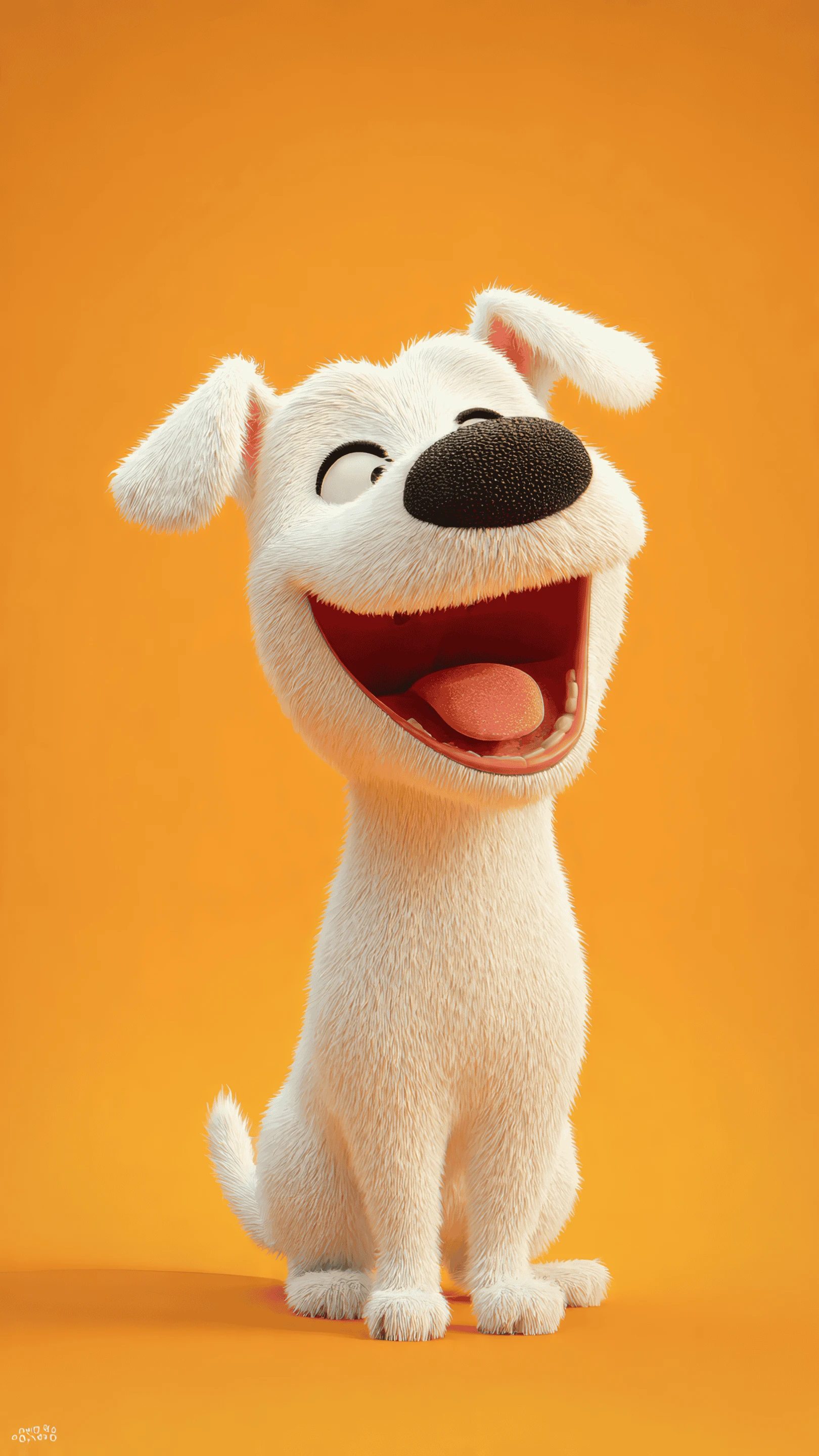 Cheerful Cartoon Dog with a Big Grin on Orange