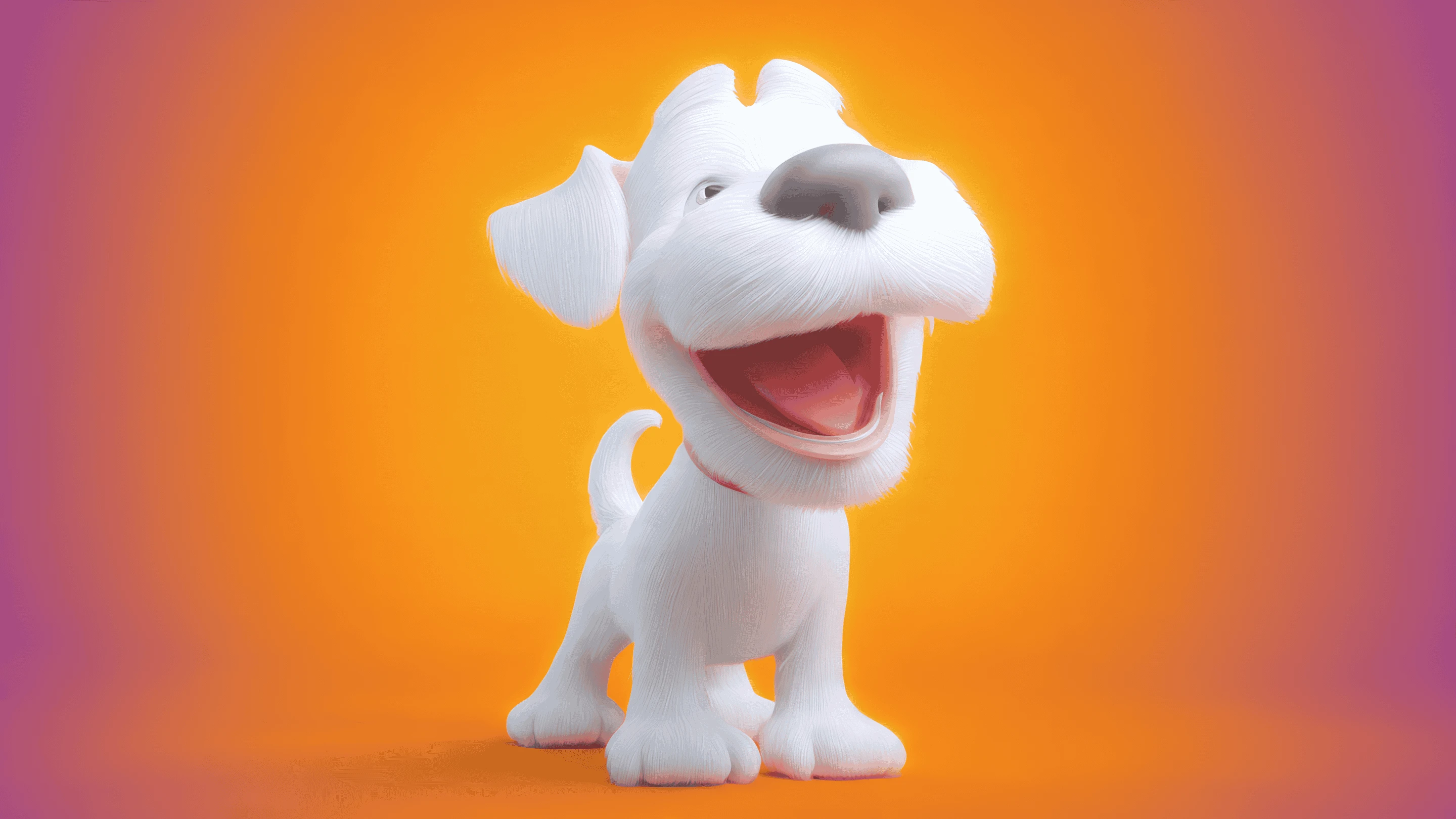 Cheerful White Cartoon Dog with Orange Gradient Backdrop
