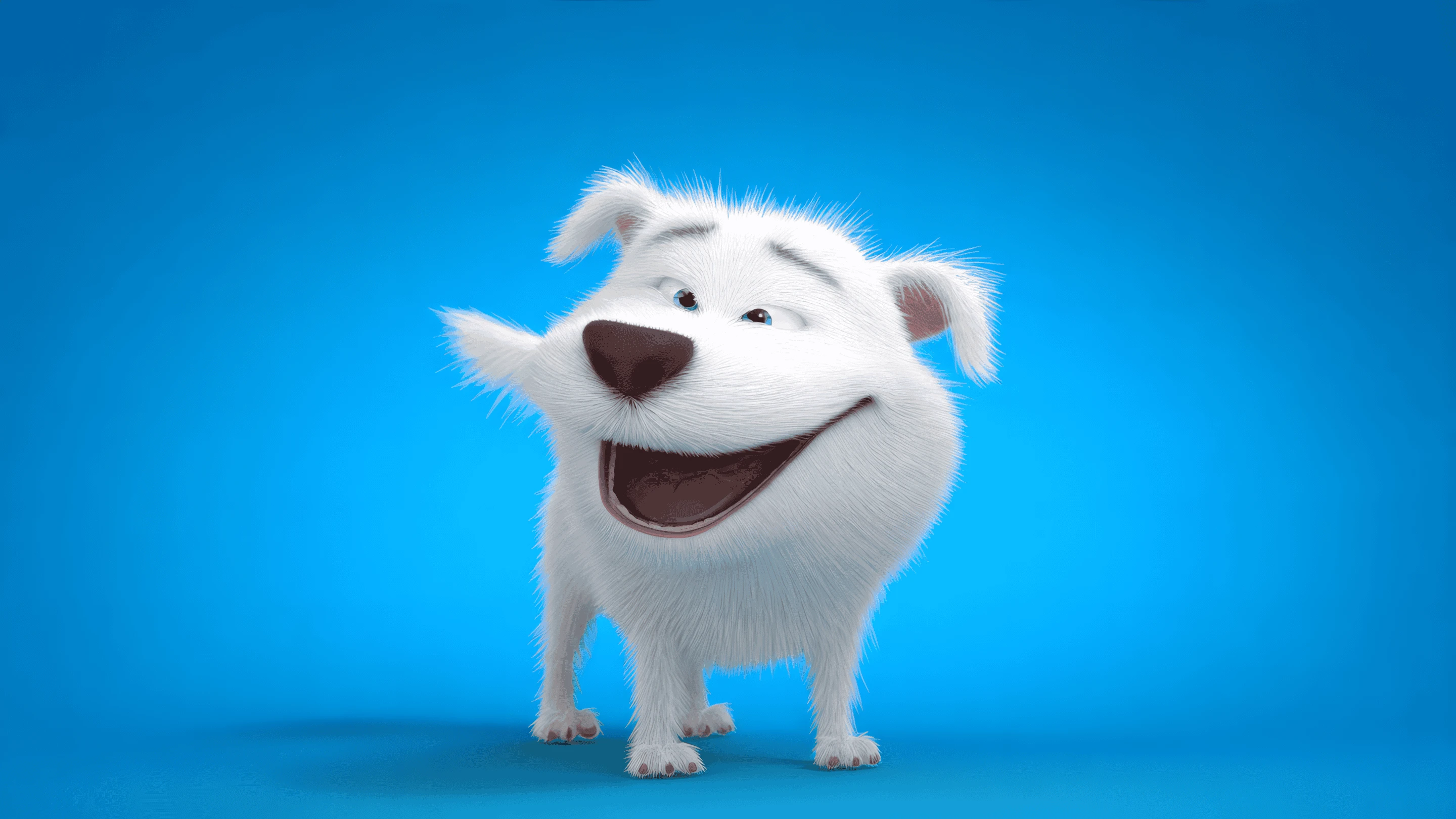 Cheerful White Dog Cartoon on Blue Background