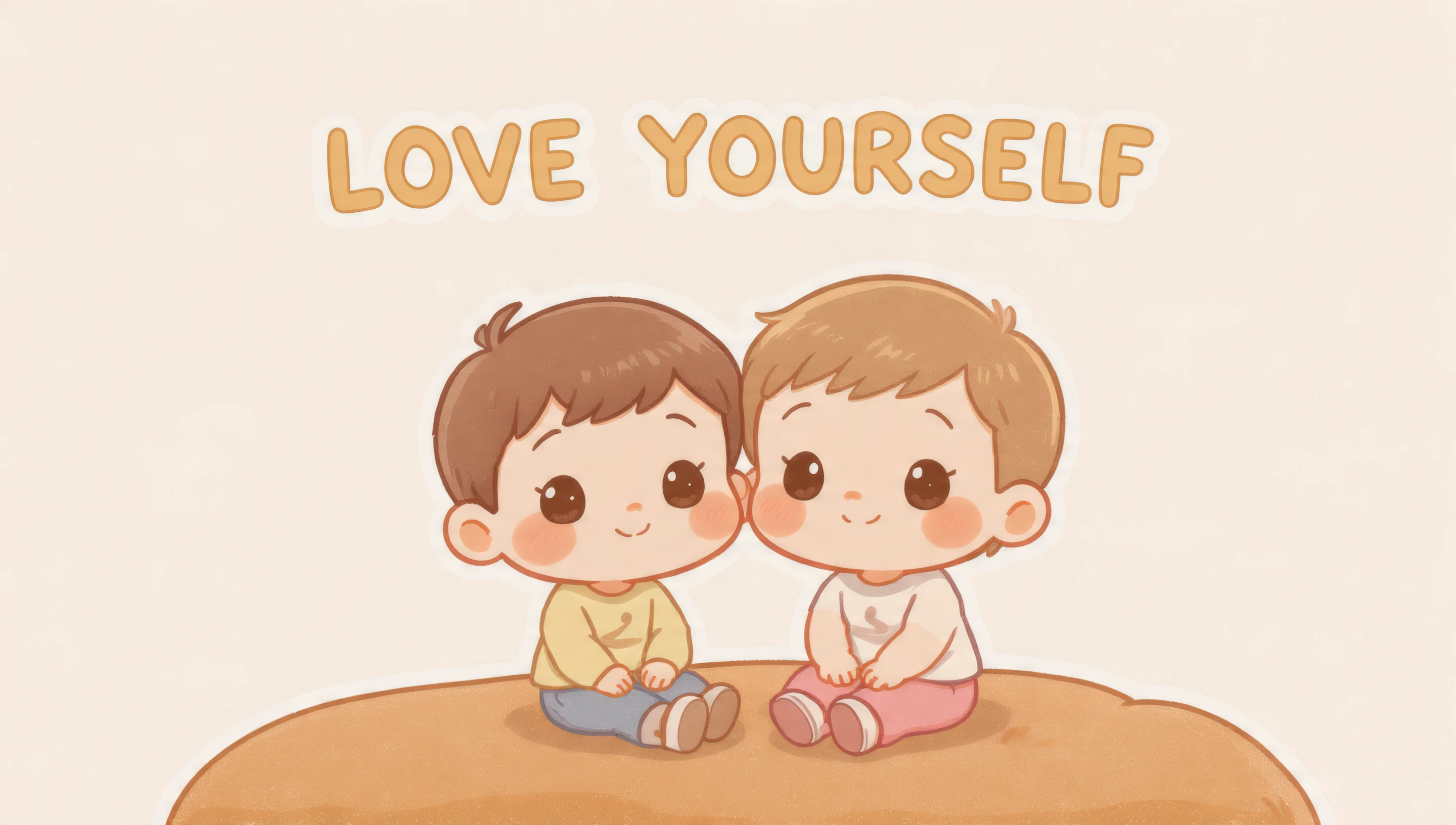 Chibi Boys with 'love Yourself' Message Cartoon