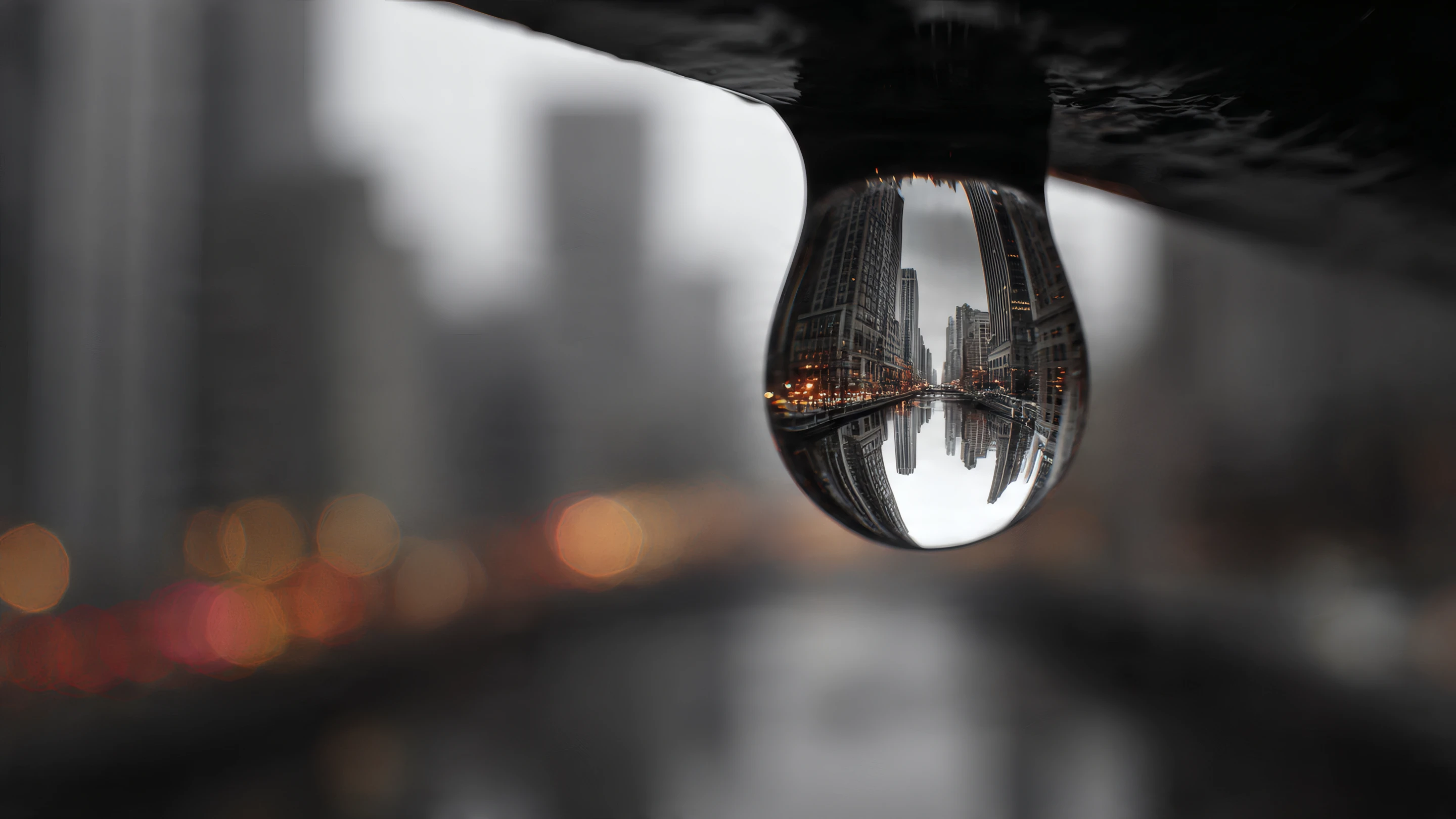 City Reflection in Water Droplet Urban Landscape