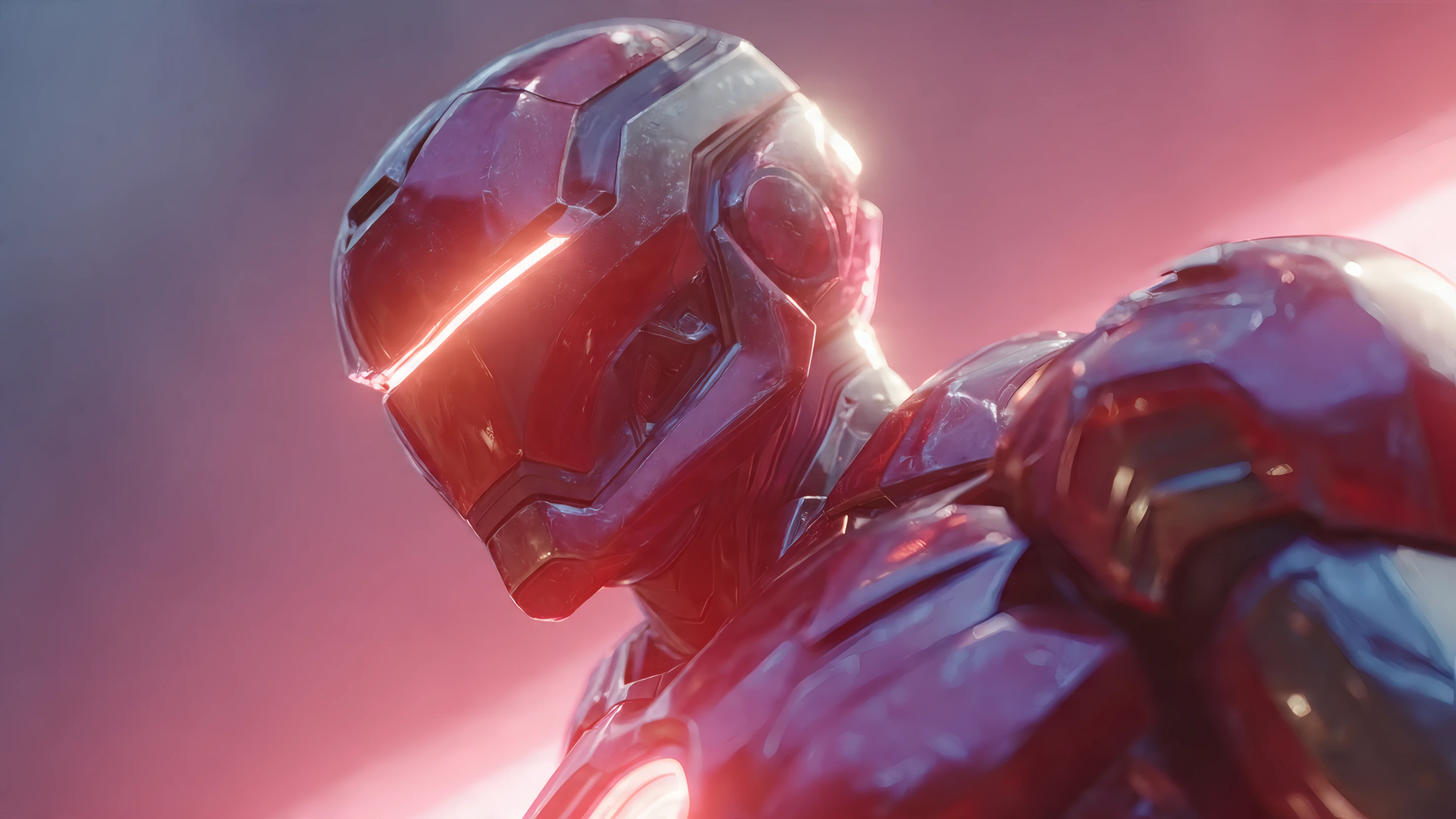 Close-up of a Red Armored Futuristic Robot